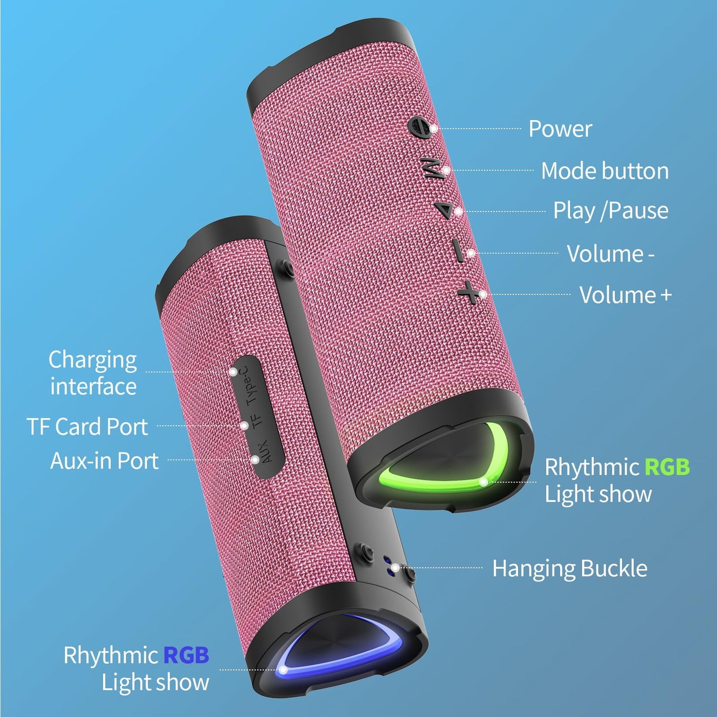 Vanzon Bluetooth Speakers V40 Portable Wireless Speaker V5.0 with 24W Loud Stereo Sound, TWS, 24H Playtime & IPX7 Waterproof, Suitable for Travel