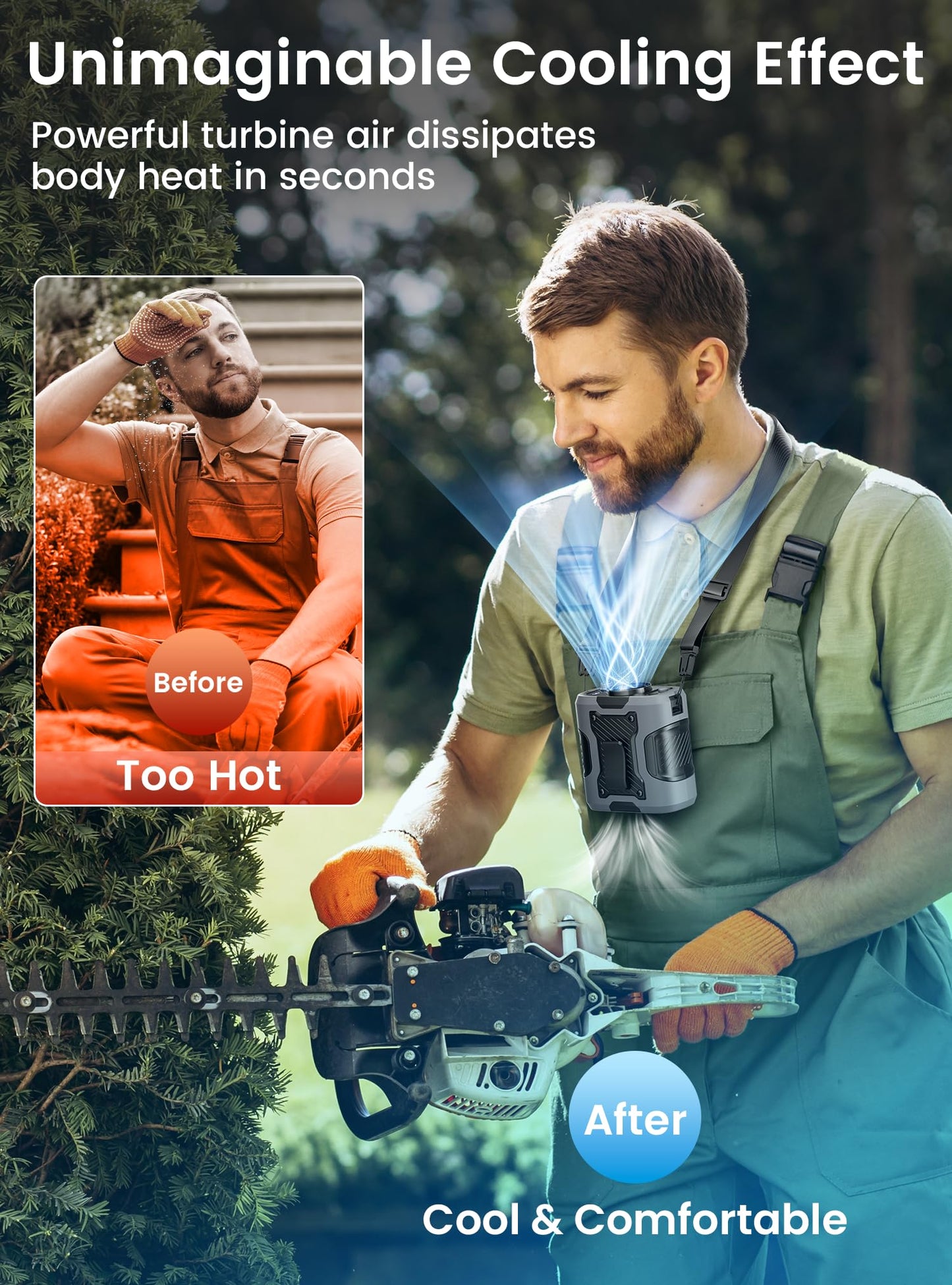 Koonie Waist Clip-on Fan for Shirt, 100 Levels of Speeds, 24H Work Time