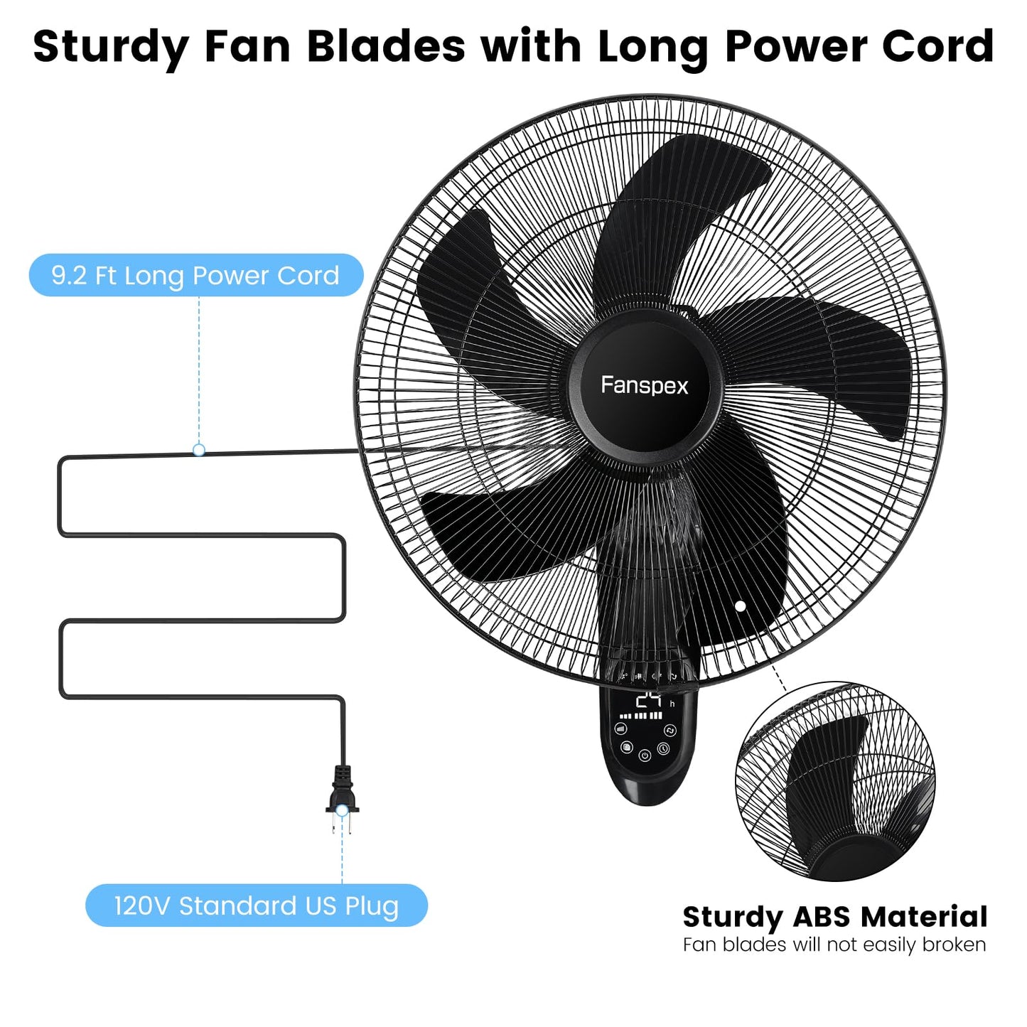 Fanspex 18" Wall Mounted Fan for Home Garage Workshop Greenhouse