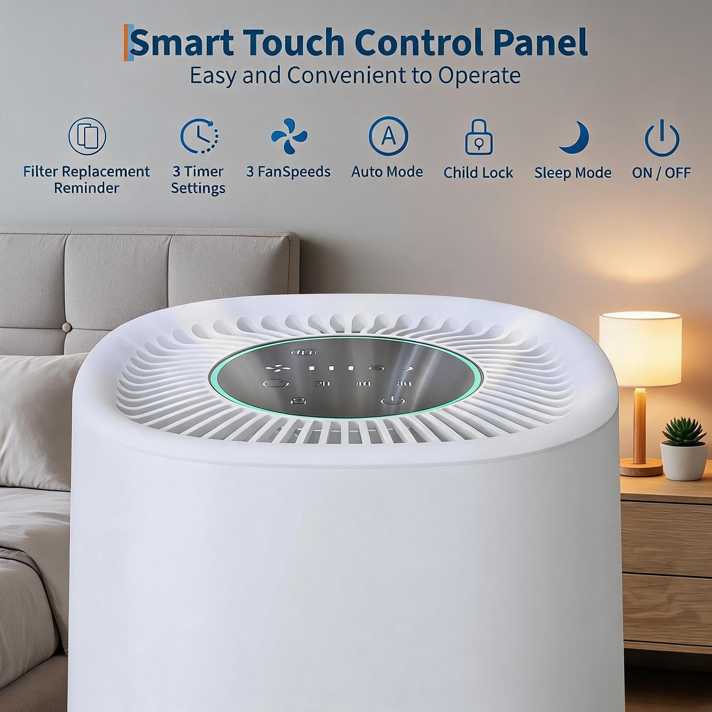 Air Purifier for Home Room Up to 1000Ft², HEPA Air Purifier with Washable Double-Sided Filters