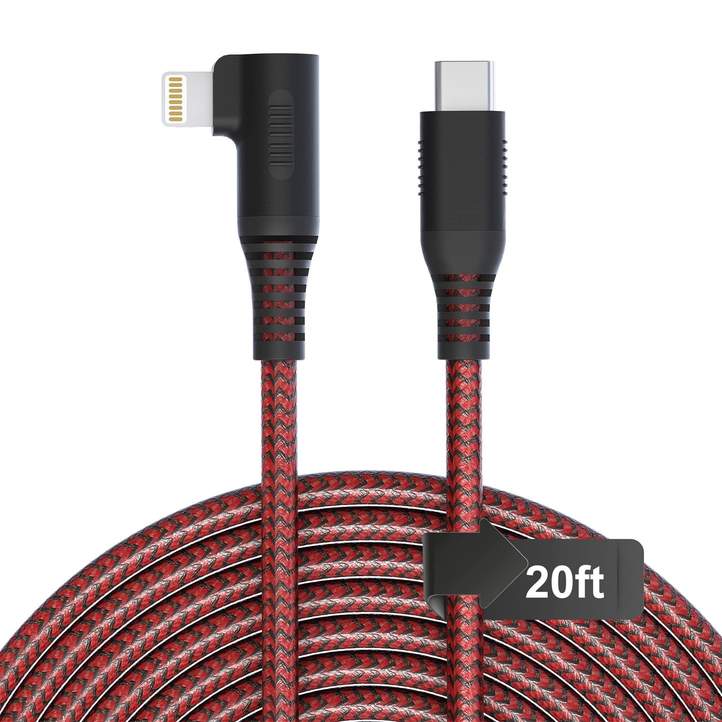Yeemie Long USB-C Lightning Cable 20ft MFi Right Angle Lightning Cable 2.4A Fast - Heavy Duty iPhone Charger Cord for Pad/Air Pods/iPhone14 13 12 11