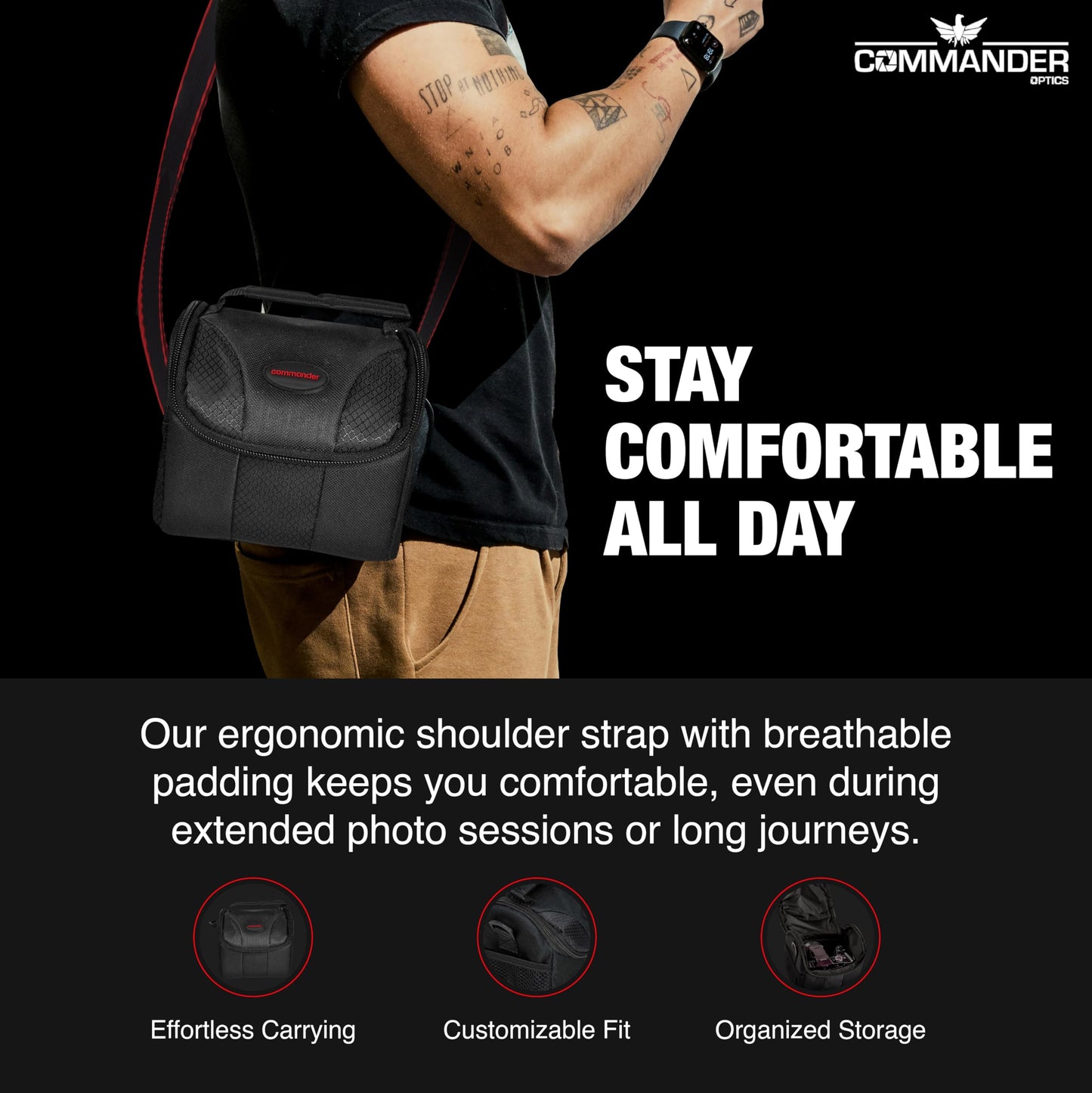 COMMANDER OPTICS Small Camera Bag - Water Resistant, Soft Padded, Compact Travel Bag for Canon EOS, Nikon, Sony & More DSLR Cameras/Camcorders Ample