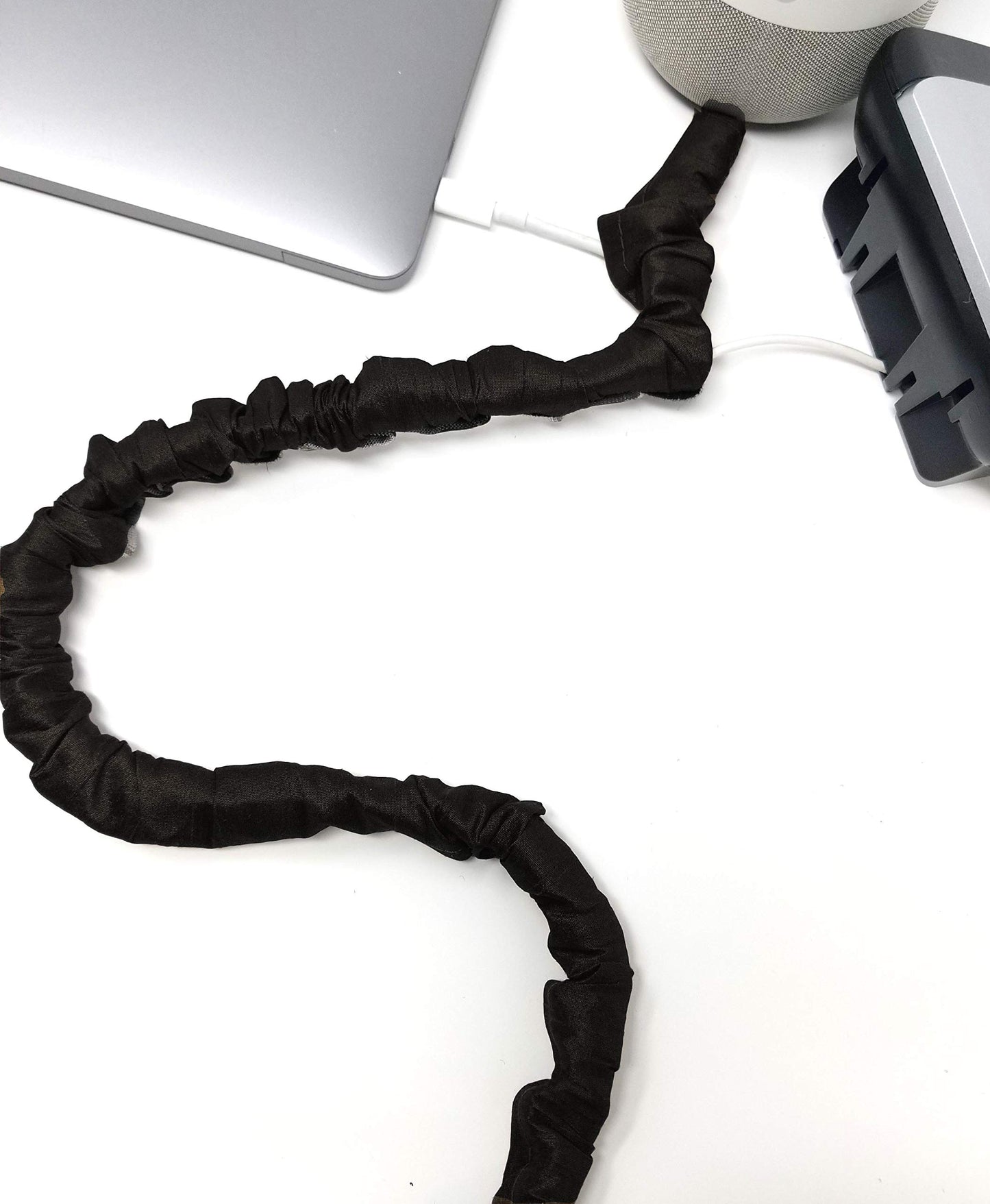 Night Lamp Cord Cover Thin-Style Faux Silk 9 ft Long Black