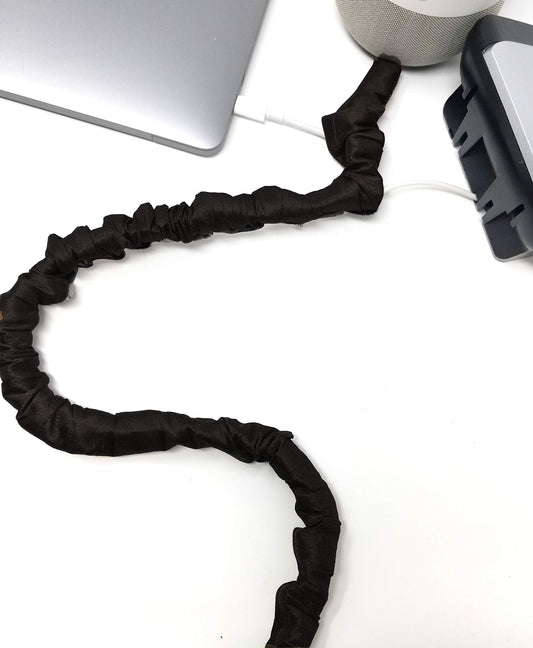 Night Lamp Cord Cover Thin-Style Faux Silk 9 ft Long Black