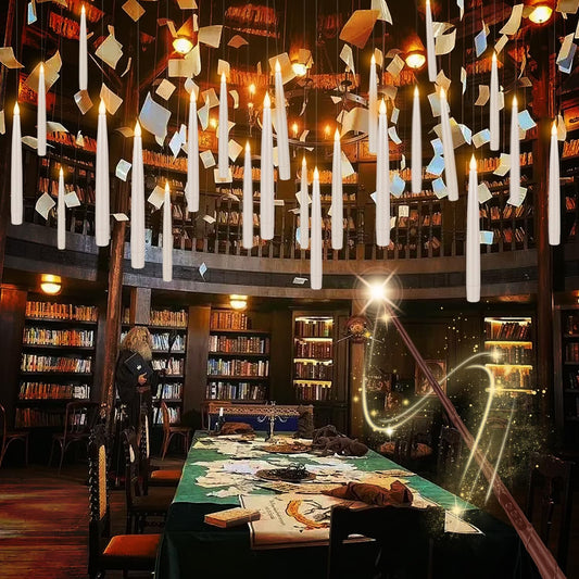 TLNFHRPI 24 Pack LED Floating Candles with Wand Remote, 6.5 Inch Flameless LED Taper Candles with Flickering Warm Light, Hanging Suspended Candles