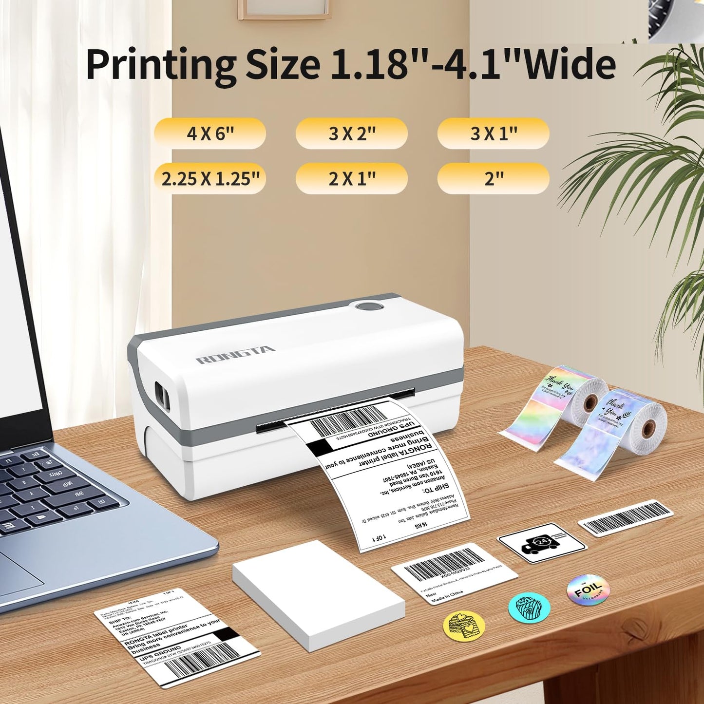 Rongta Bluetooth Thermal Shipping Label Printer, Wireless 4x6 Label Sticker Printer for Shipping Packages, Support Android, iPhone, Widely Used