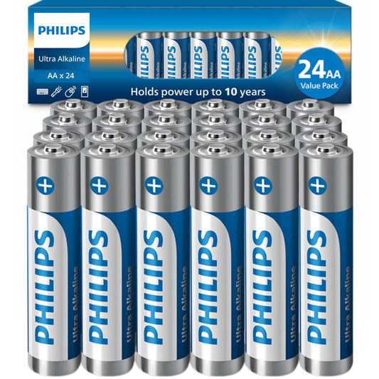 PHILIPS AA Batteries 24 Pack | 1.5v Ultra Alkaline Double A Battery | Long-Lasting | 10-Year Shelf Life | 132% More Power Then Industry Standard…