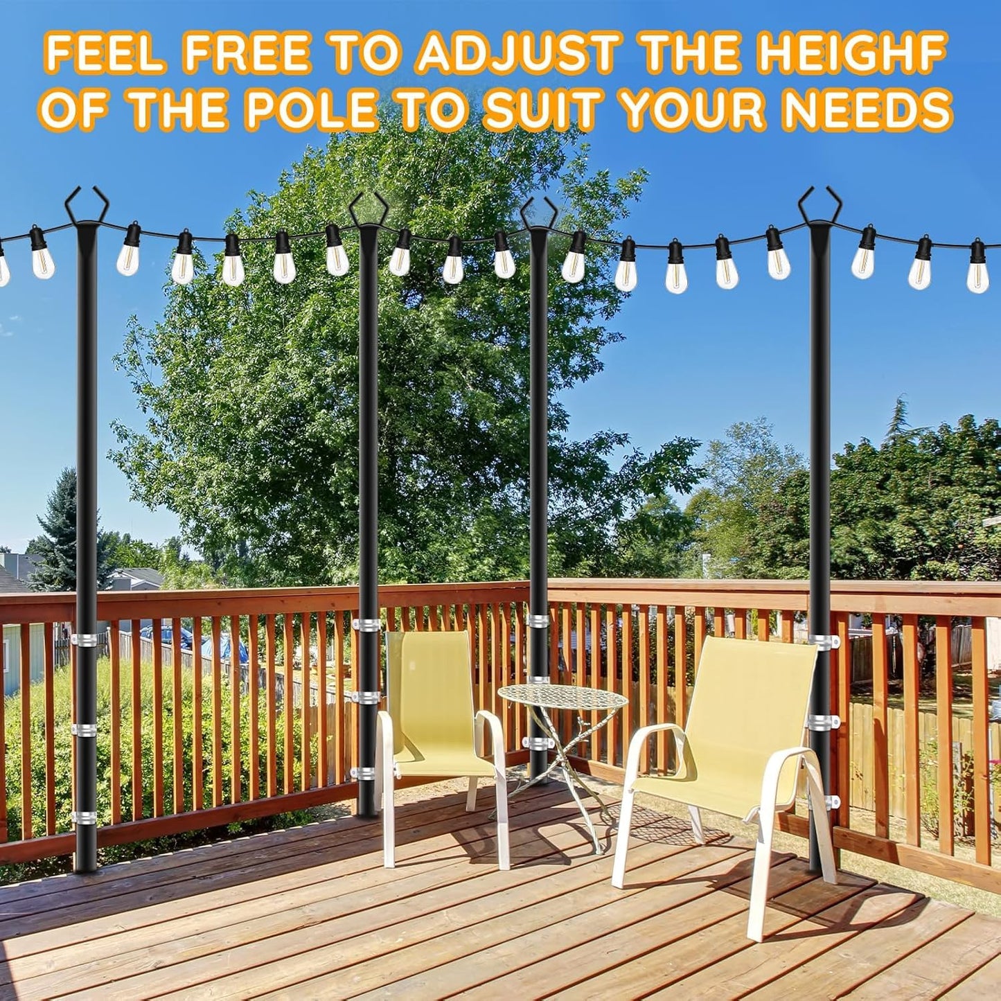 AHRLHR 6 Pack String Light Poles, Outdoor String Light Pole 10 ft Forked Metal Light Pole with Adjustable Outdoor Light Stand, Deck, Backyard, Garden