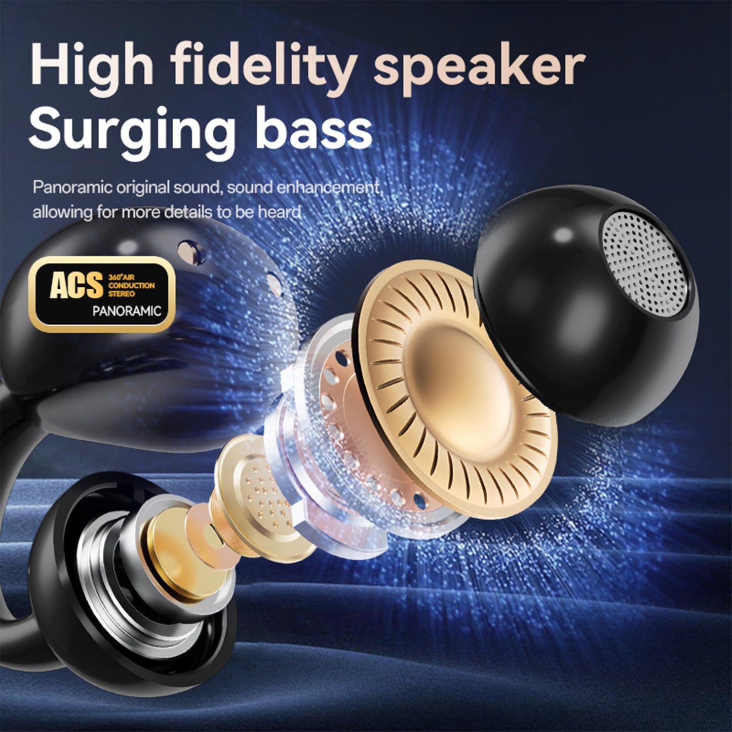 MAcnas Open Ear Clip Headphones Wireless Earbuds Bluetooth 5.4 Sports Earphones with Wireless LED Touch Screen Waterproof in Ear Earphones for Pad…