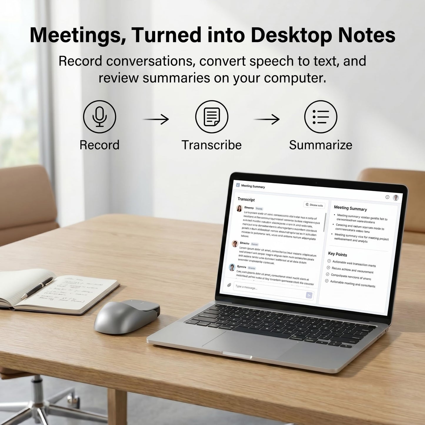 OIKKEI Wireless Productivity Mouse for Meetings & Presentations, Detachable Air Mouse with Recording, Transcription & Meeting Summaries, Bluetooth