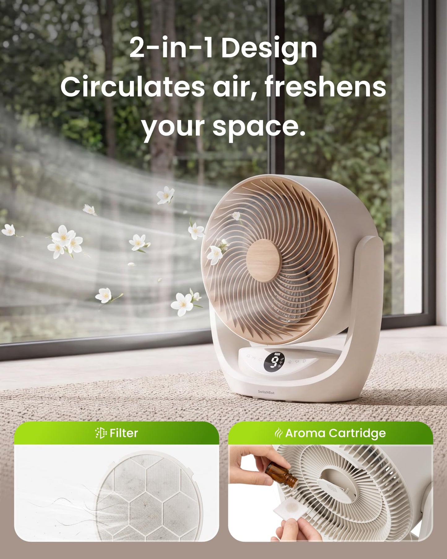 SwitchBot Smart Fan for Bedroom, 110ft Air Circulator Fan, 21dB Quiet Rechargeable Cordless Desk Fan, Oscillating Table Fan with Remote/App