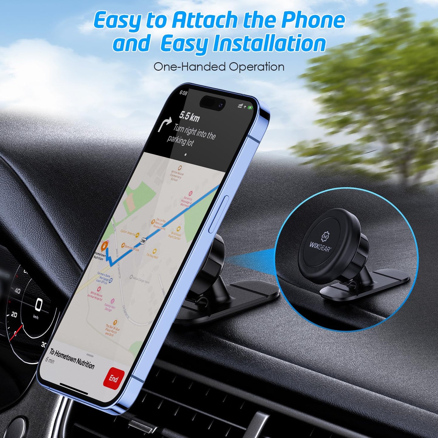 WixGear Magnetic Car Mount [2-Pack] - Universal Stick-On Dashboard Magnetic Phone Holder for Car, Strong Magnet Mount for Cell Phones & Mini Tablets