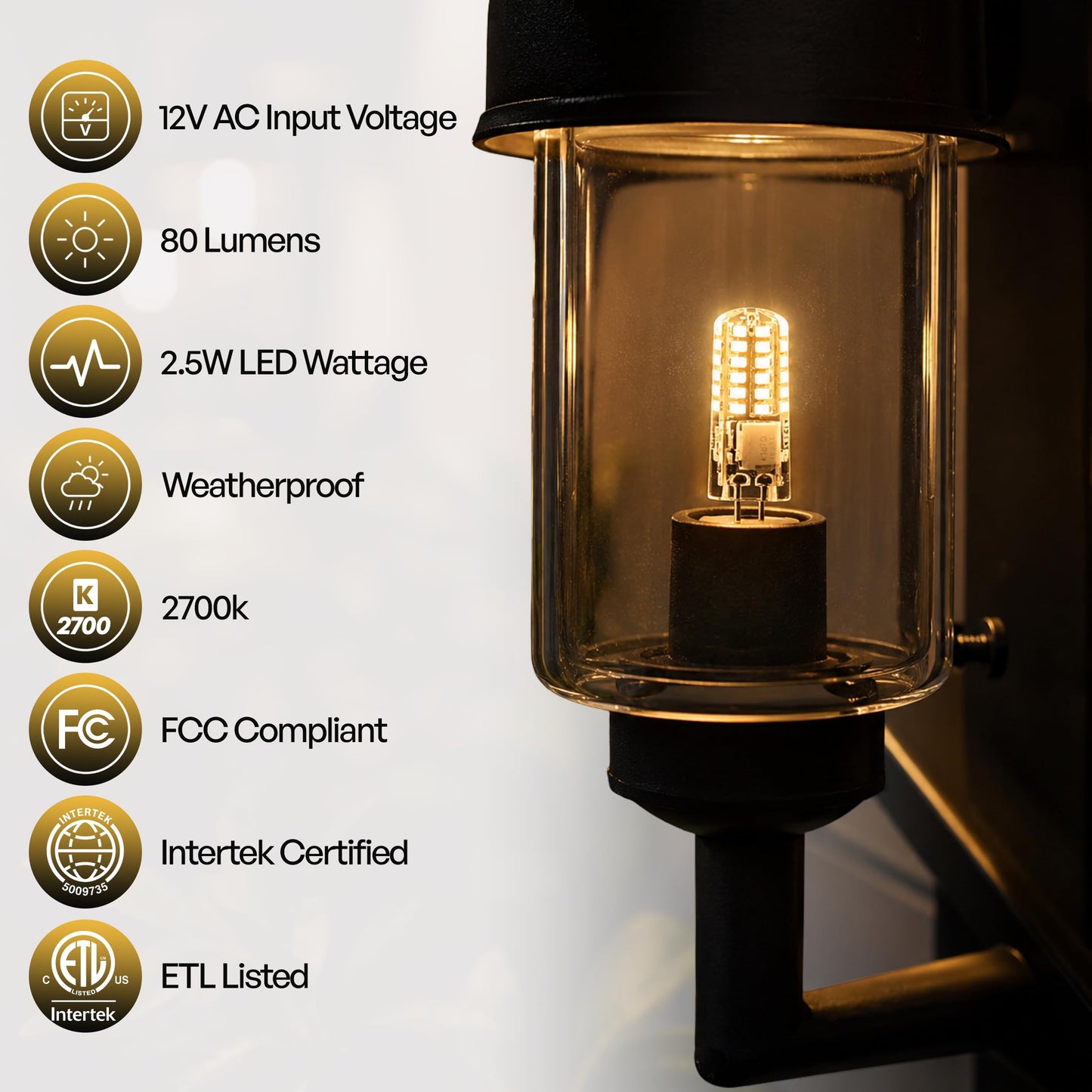 Top Notch Co G4 Bi-Pin LED Bulb (1 Pack) (2700K) - 2.5W, 12V T3 LED Halogen Replacement, Dimmable 80 LM - 360°, 95+ CRI, Silicone Potted, (9-17 VAC)