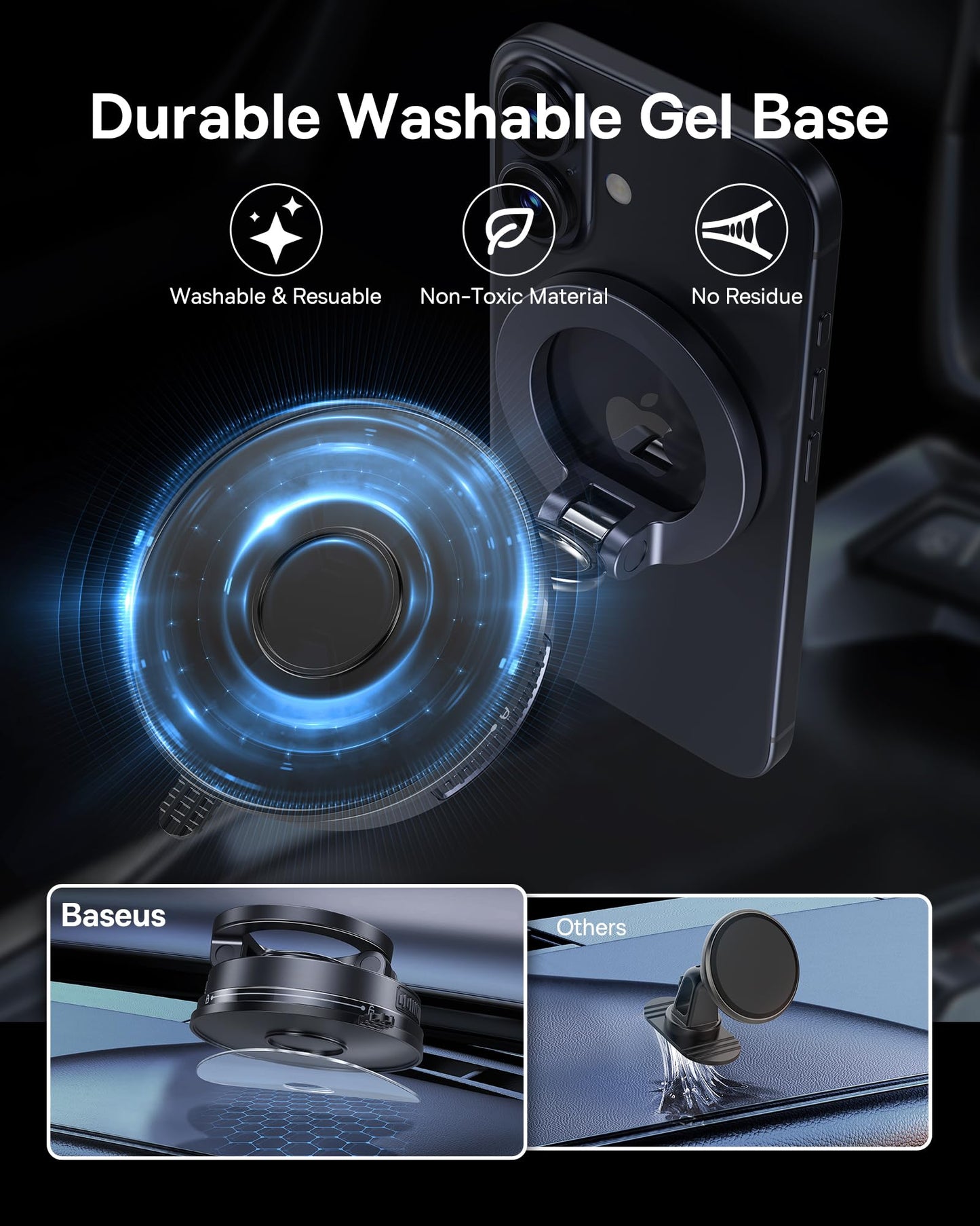 Baseus for Magsafe Car Mount, Vacuum 119LBS Magnetic Suction Cup Phone Holder for Car, 720° Adjustable Foldable Cell Phone Holder with Reusable