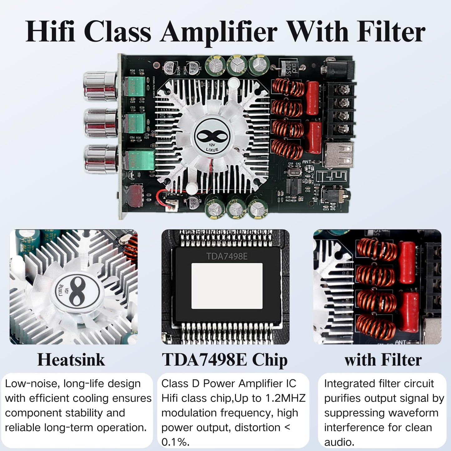 Audio Amplifier Board, 160W+160W 2.0 Channel Amp Board with Treble and Bass Control, ZK-1602T Bluetooth 5.0 Amplifier Board, Stereo Mini Amplifier