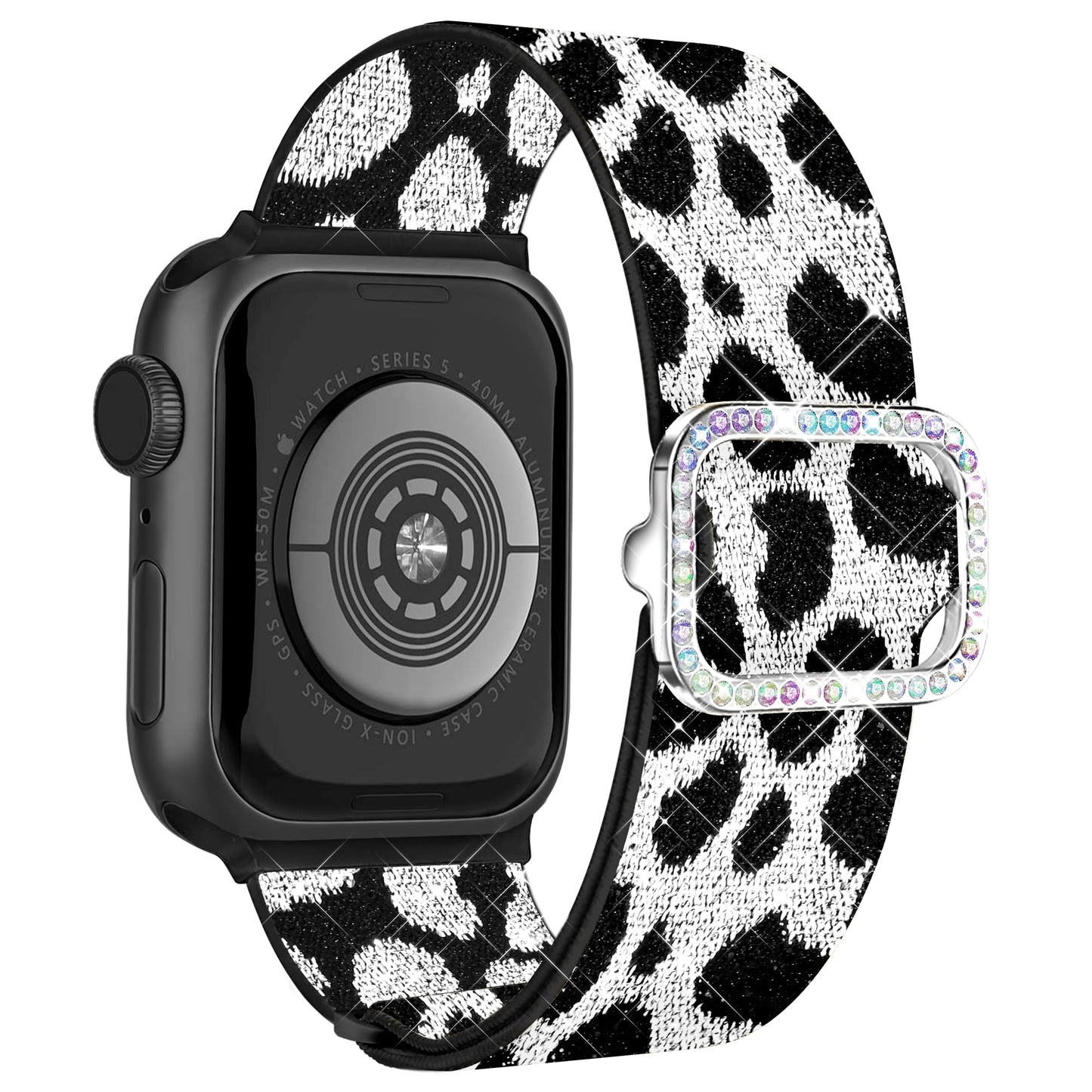 wipalor Bling Leopard Band Fit Apple Watch Bands for Women 46mm 44mm 45mm 42mm 49mm, Stretchy Nylon Sport iWatch Bands for Leopard iPhone Watch Series