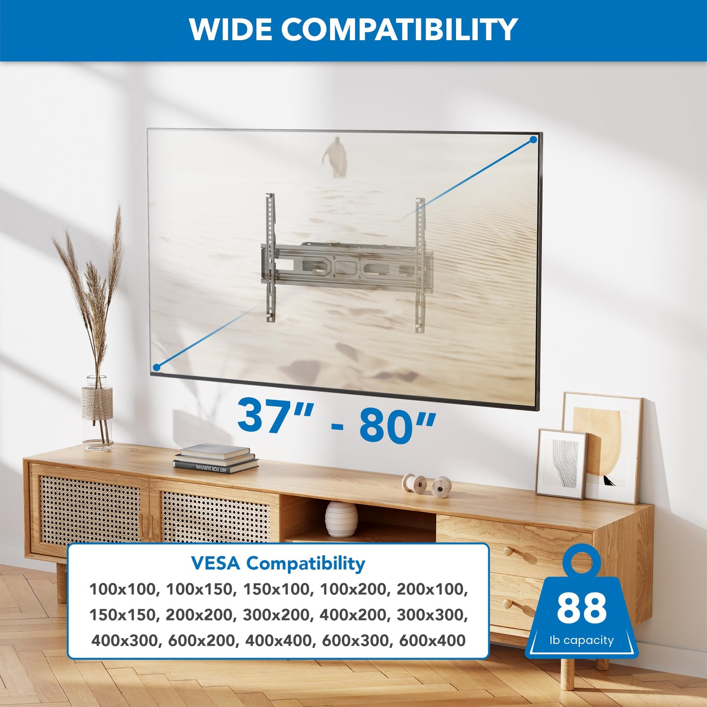 Mount-It! Full Motion TV Wall Mount with Heavy Duty Dual Arms, 14" Extension and Compatible with TVs 37" up to 80" Screen Size, Fits VESA up