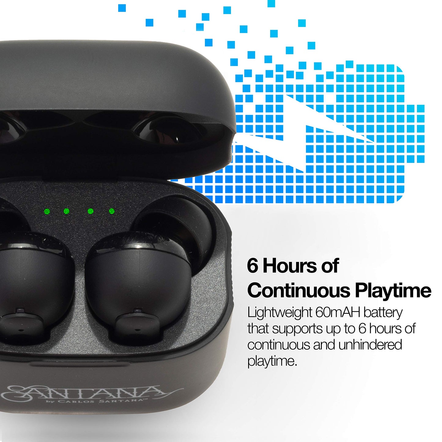 SANTANA BY CARLOS SANTANA Vida Active Noise Cancelling Earbuds - True Wireless Bluetooth Earbuds with Charging Case - Black