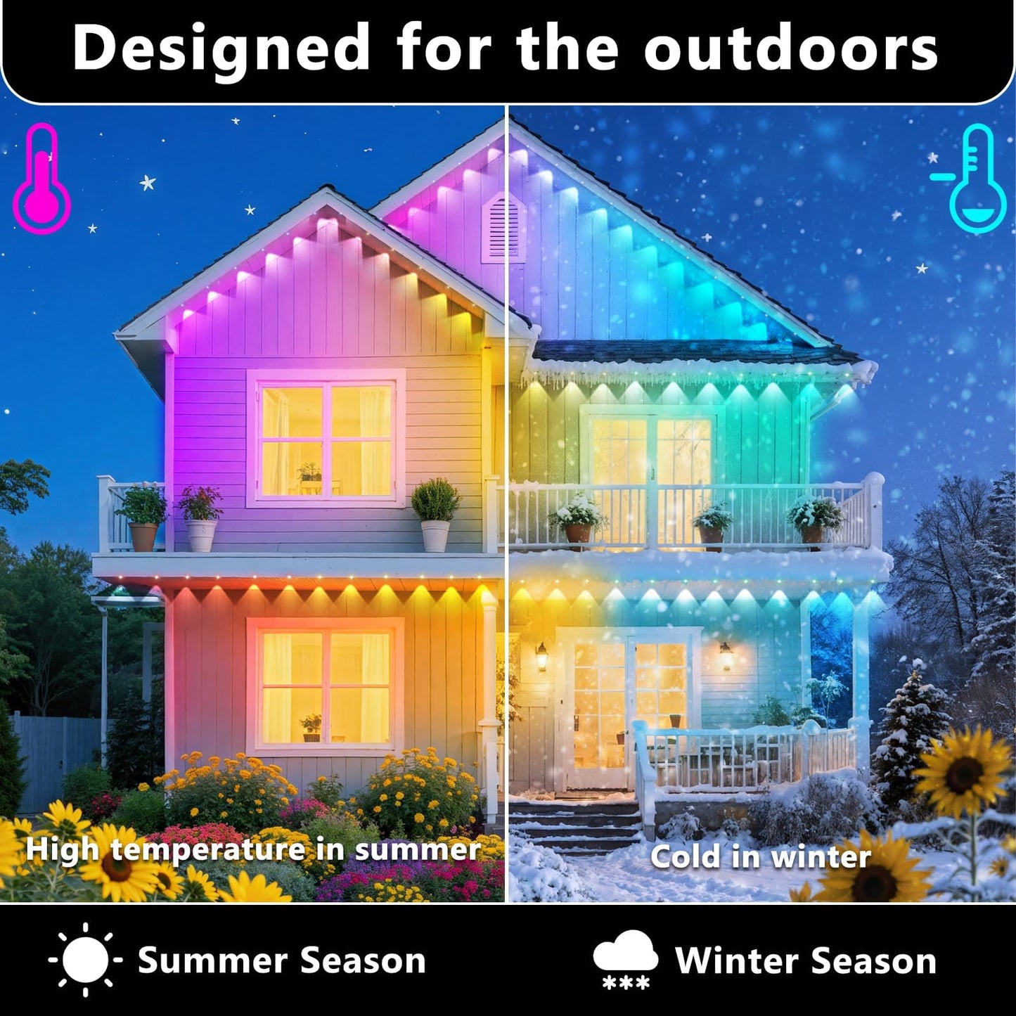 CETELUMA 300FT Permanent Outdoor RGB Lights, IP67 Waterproof Smart Eave Lighting, with App/Remote Control Eaves Light, DIY LED Scenes Modes for House