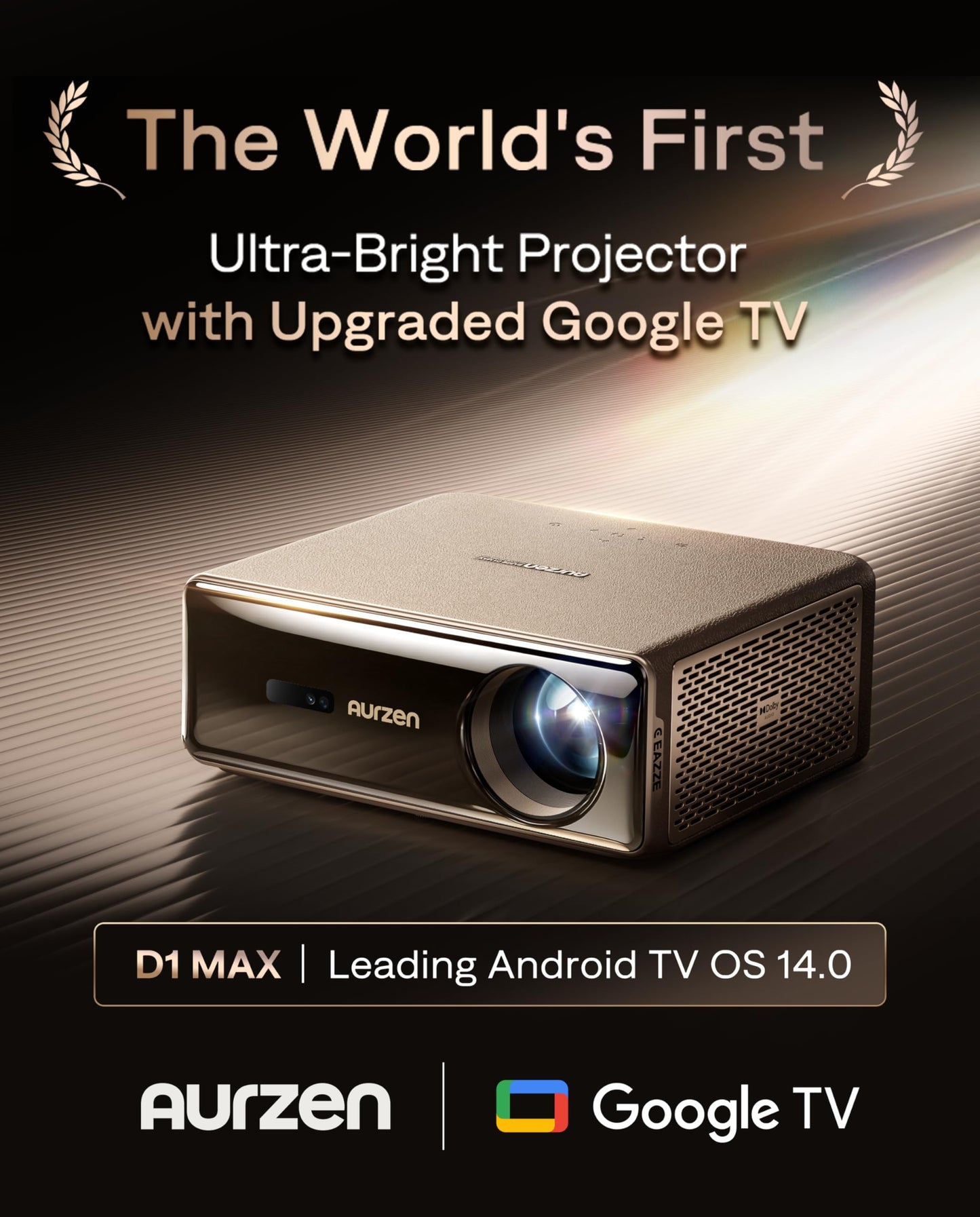 Aurzen EAZZE D1 MAX Upgraded Google TV Smart Projector 4K Supported, Ultra-Bright 1000 ANSI Lumens, MEMC Tech, Fully Automatics, 20W DoIby Audio, Home