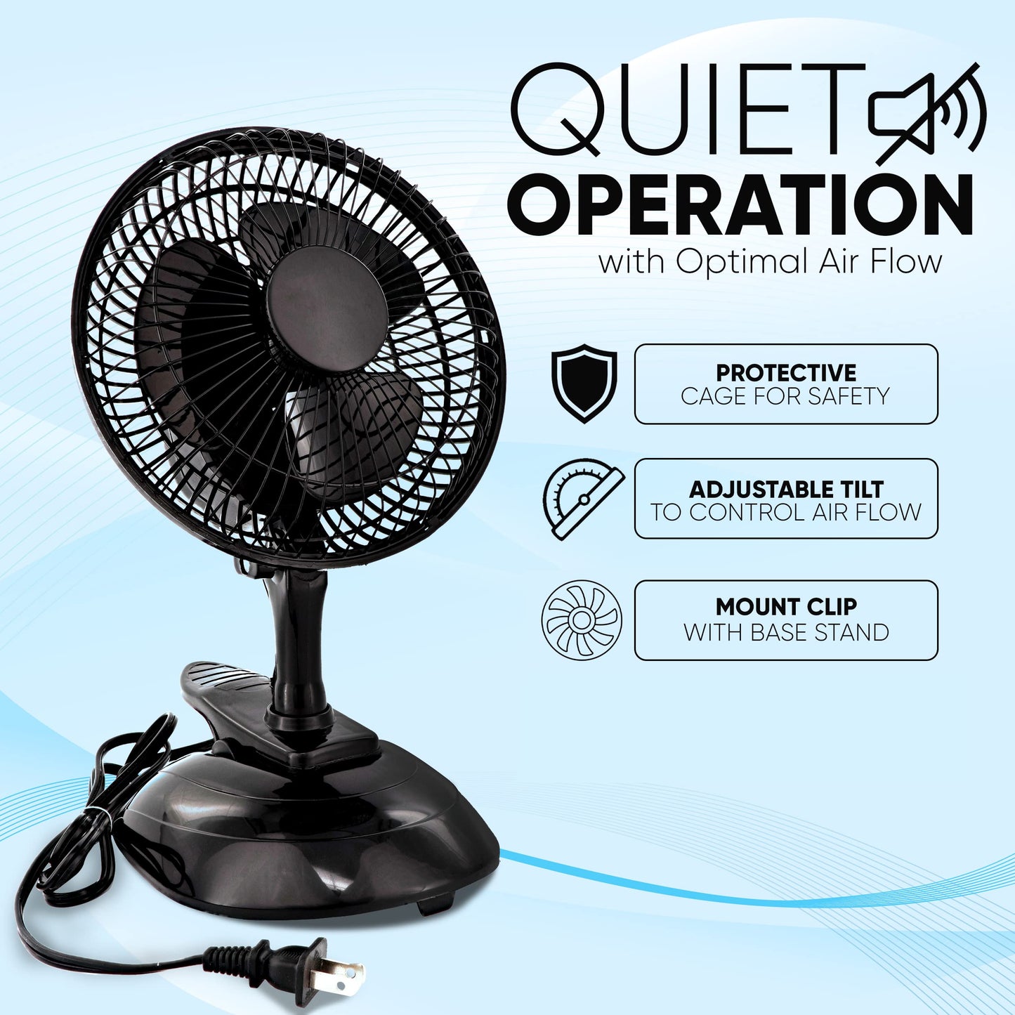 RamPro Portable Desk and Clip on Fan, 6 Inch Fans Small and Quiet Plug In, Small Personal Cooling Fan for Desk Home Bedroom Office, 2 Speed