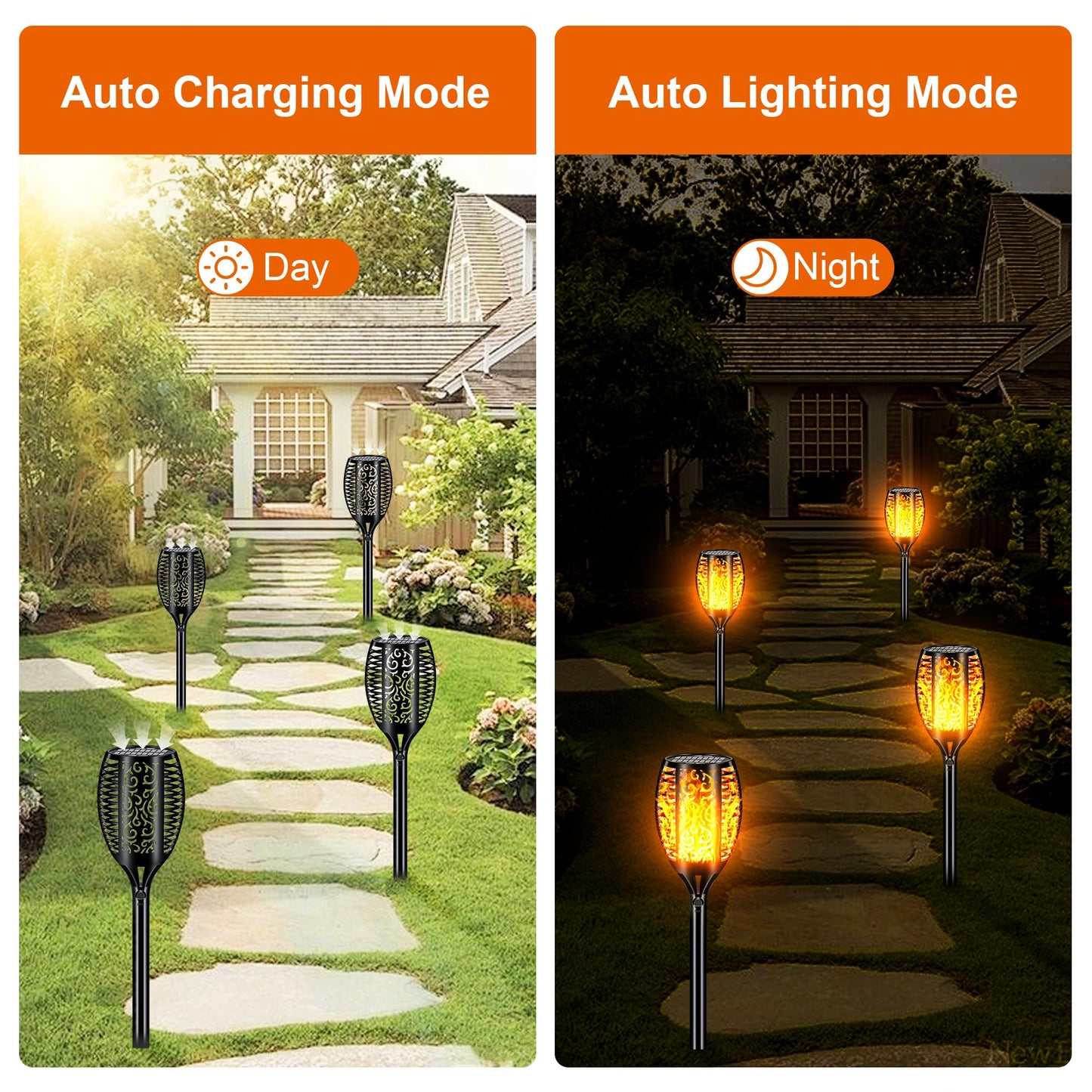Uni PNR Upgraded Larger Solar Lights Outdoor Waterproof 96 LED, 43" Outdoor Lights, Solar Torch Light with Flickering Flame, Led Lights for Garden