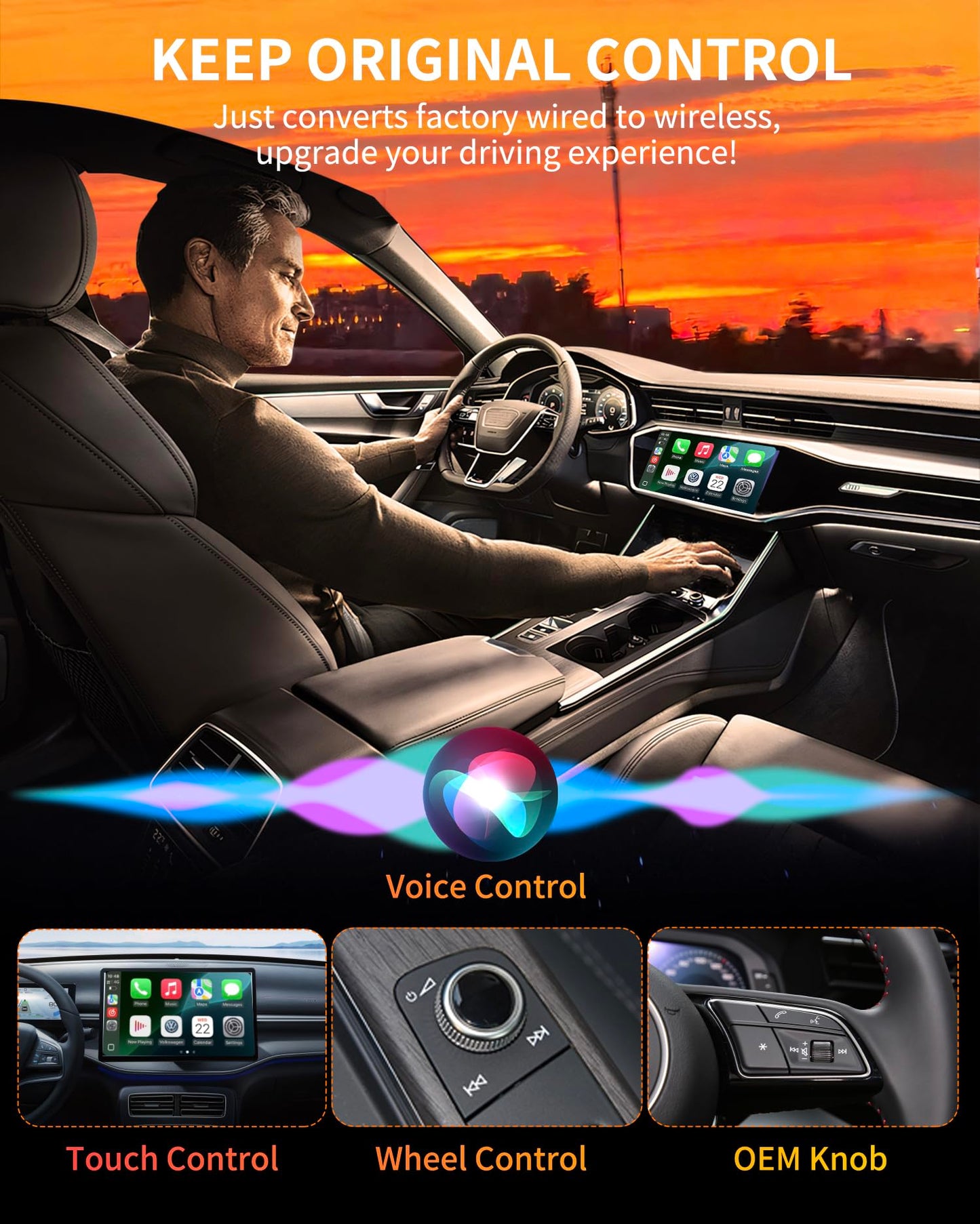 Wireless CarPlay Adapter for iPhone (iOS 10+) & Android Auto Converter (Android 11+), Plug & Play Dongle for Cars 2016+, Wired to Wireless