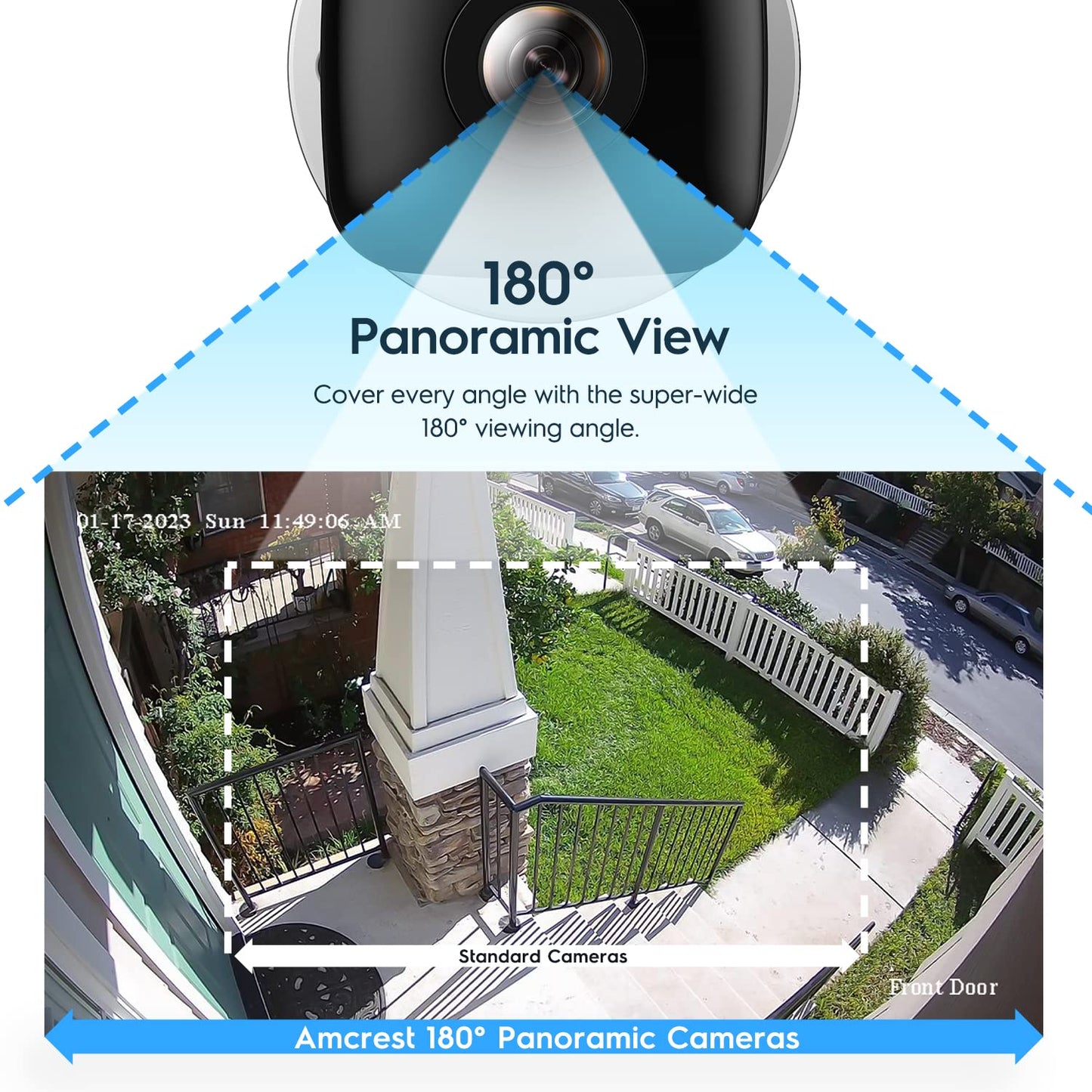 Amcrest Panoramic IP POE Camera, 180° Panoramic 4-Megapixel POE IP Bullet Camera, Security Outdoor Camera, 65ft Nightvision, IVS Features and People