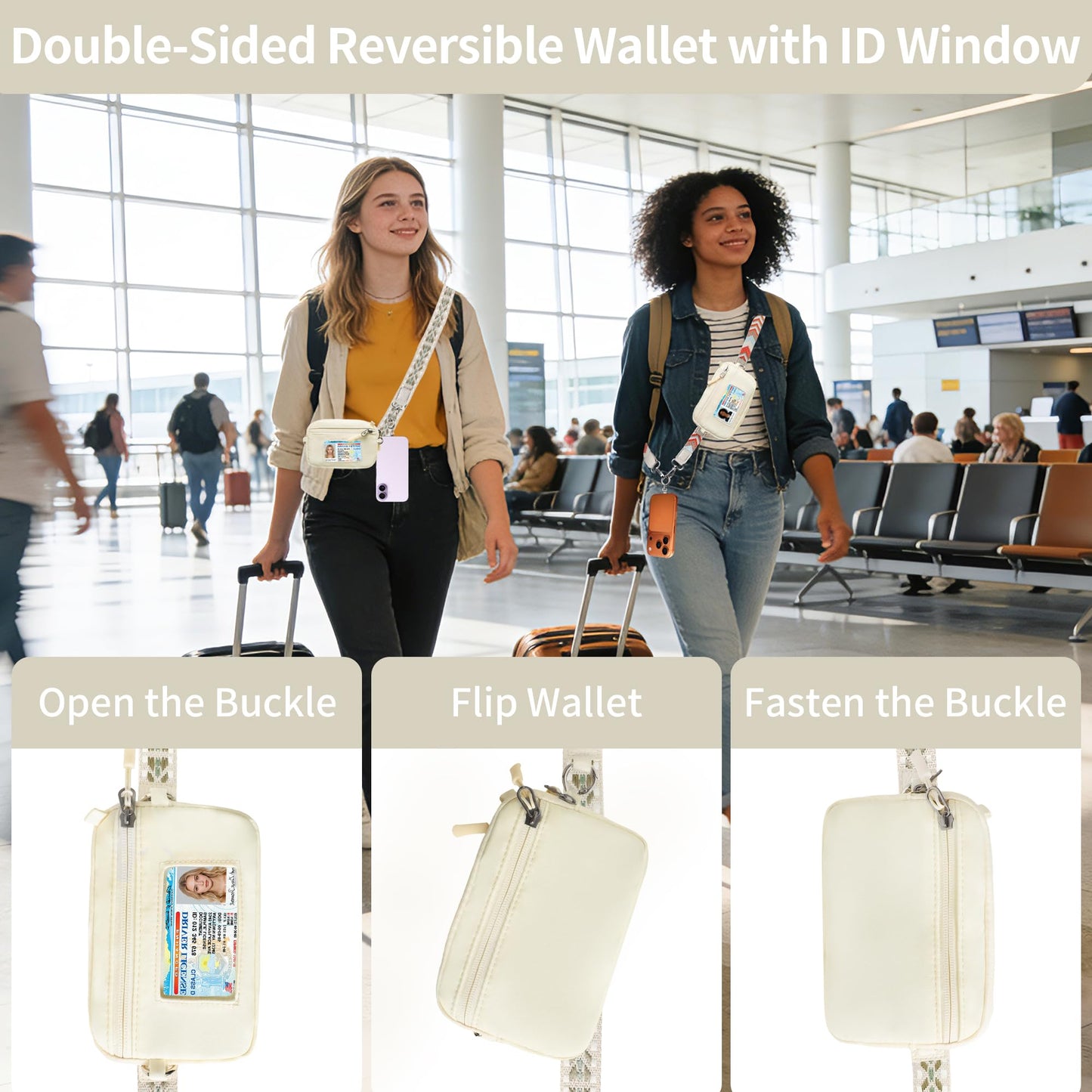 FUVLIFE Clip and Go Strap for Phone with Wallet Crossbody, Cell Phone Lanyard Crossbody for Women Men, Adjustable Lanyard with Detachable RFID