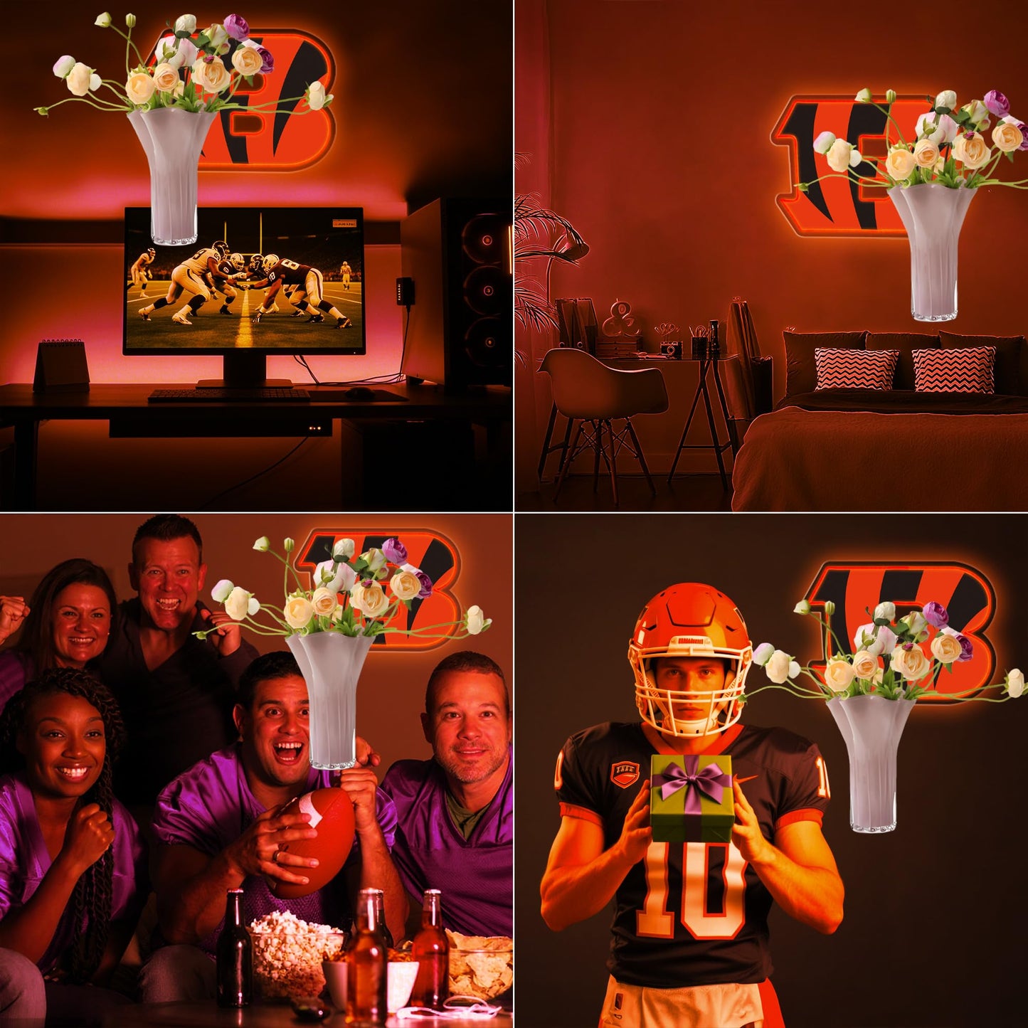 Football Team Neon Sign, Cool Dimmable Light Up Football Team Logo Hanging USB Powered for Wall Decor, Man Cave, Bedroom, Game Room Deco, Birthday