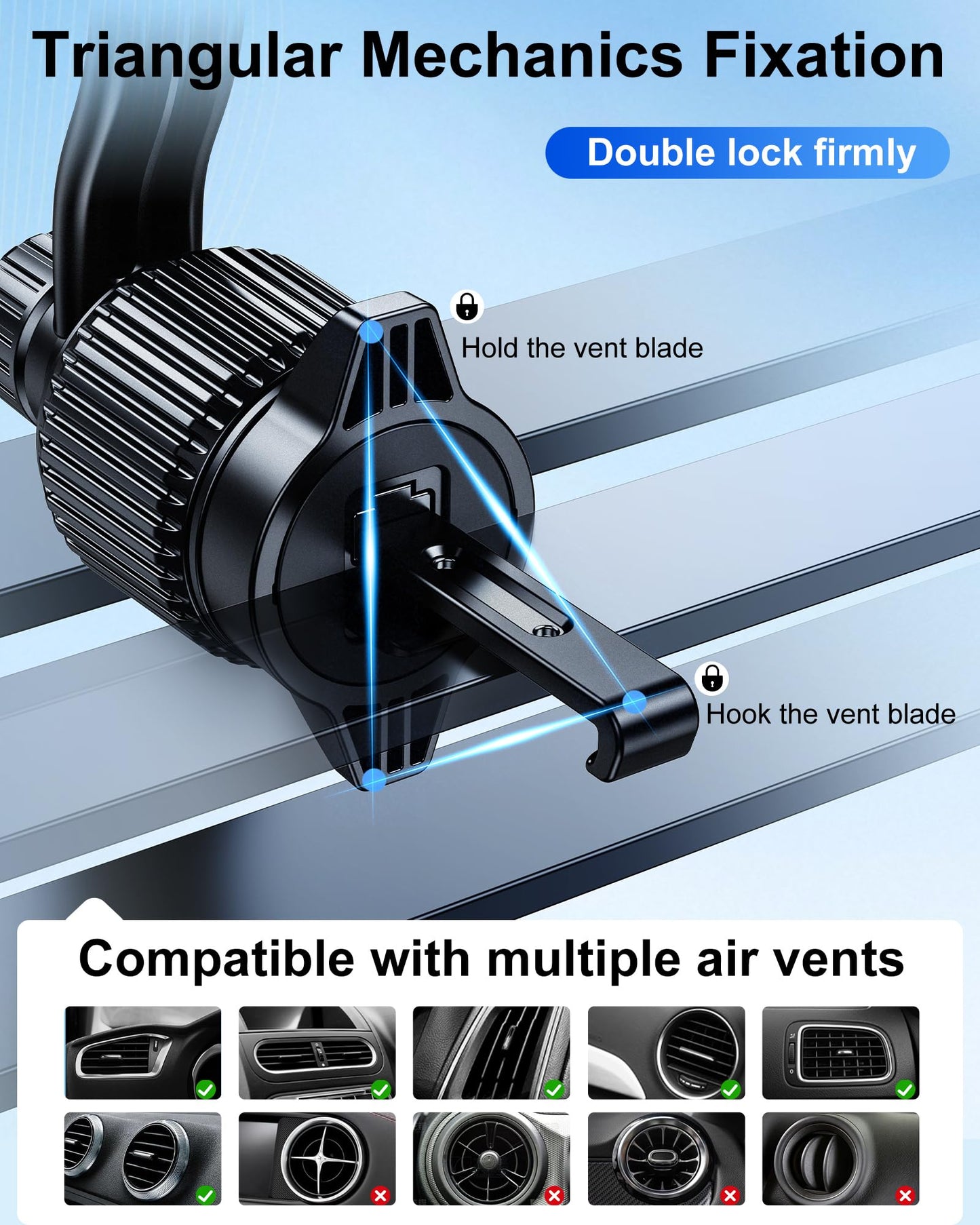 DICMKY 360 Rotatable Car Vent Phone Mount [No Blocking Air Vent] Universal Clip Vehicle Cell Phone Holder Stand Hands Free, Fit for iPhone 17 Pro Max