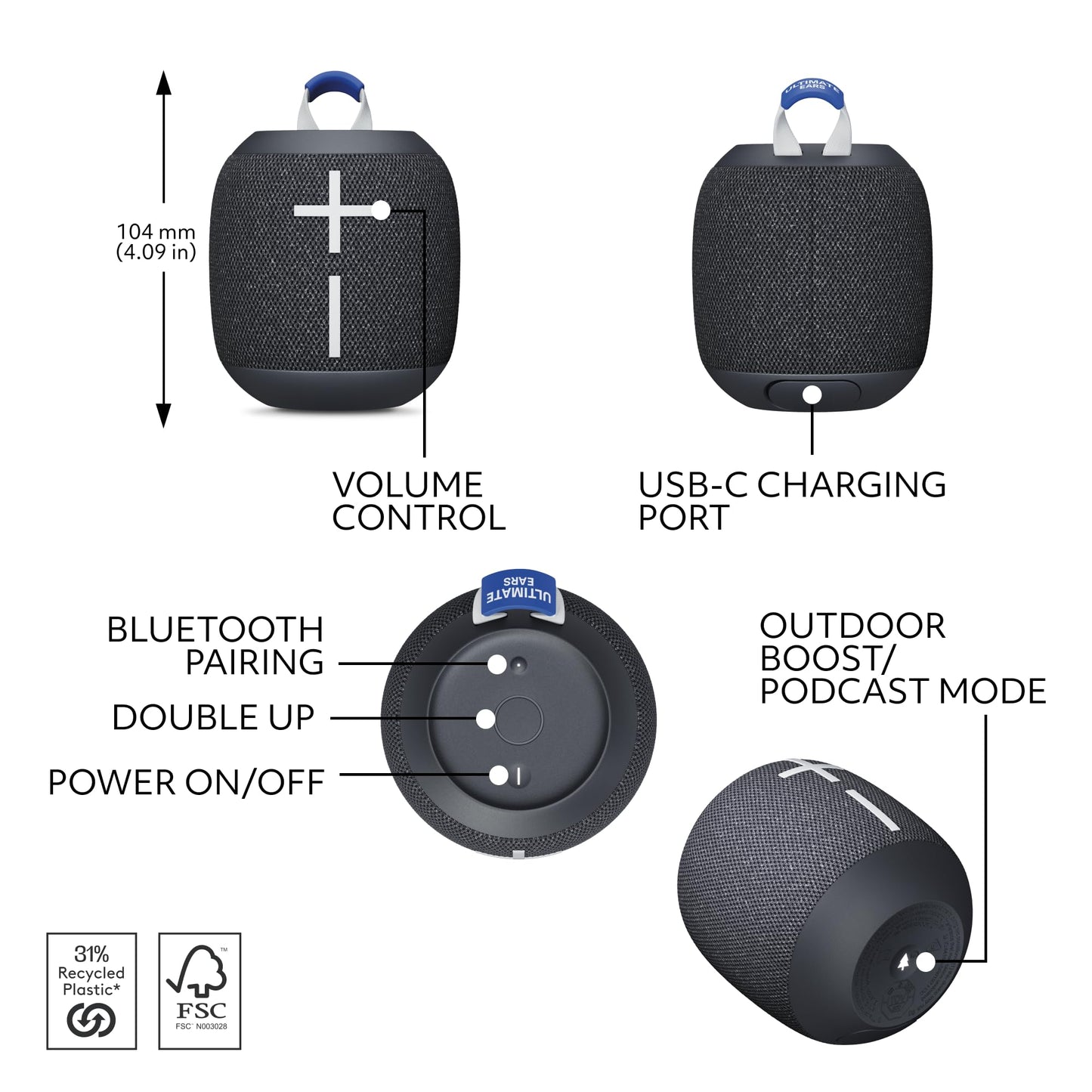 Ultimate Ears WONDERBOOM 4 Wireless Portable Waterproof Bluetooth Speaker, 2-Pack | Bigger, Bassy-er 360 Degree Sound, Outdoor Boost, Podcast Mode |