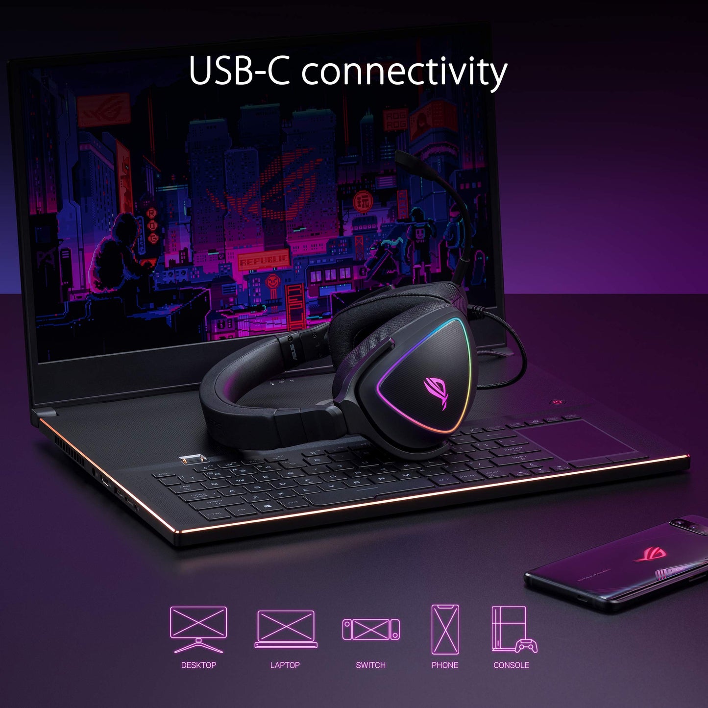 ASUS ROG Delta S Gaming Headset with USB-C | Ai Powered Noise-Canceling Microphone | Over-Ear Headphones for PC, Mac, Nintendo Switch, and Sony