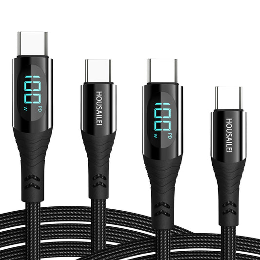 Housailei 100W/5A 2 Pack 4&6.6 Feet Braided USB C to C Cable Super Fast Charge Type-C Cord PD Charging Cables with Display 480Mbps Compatible