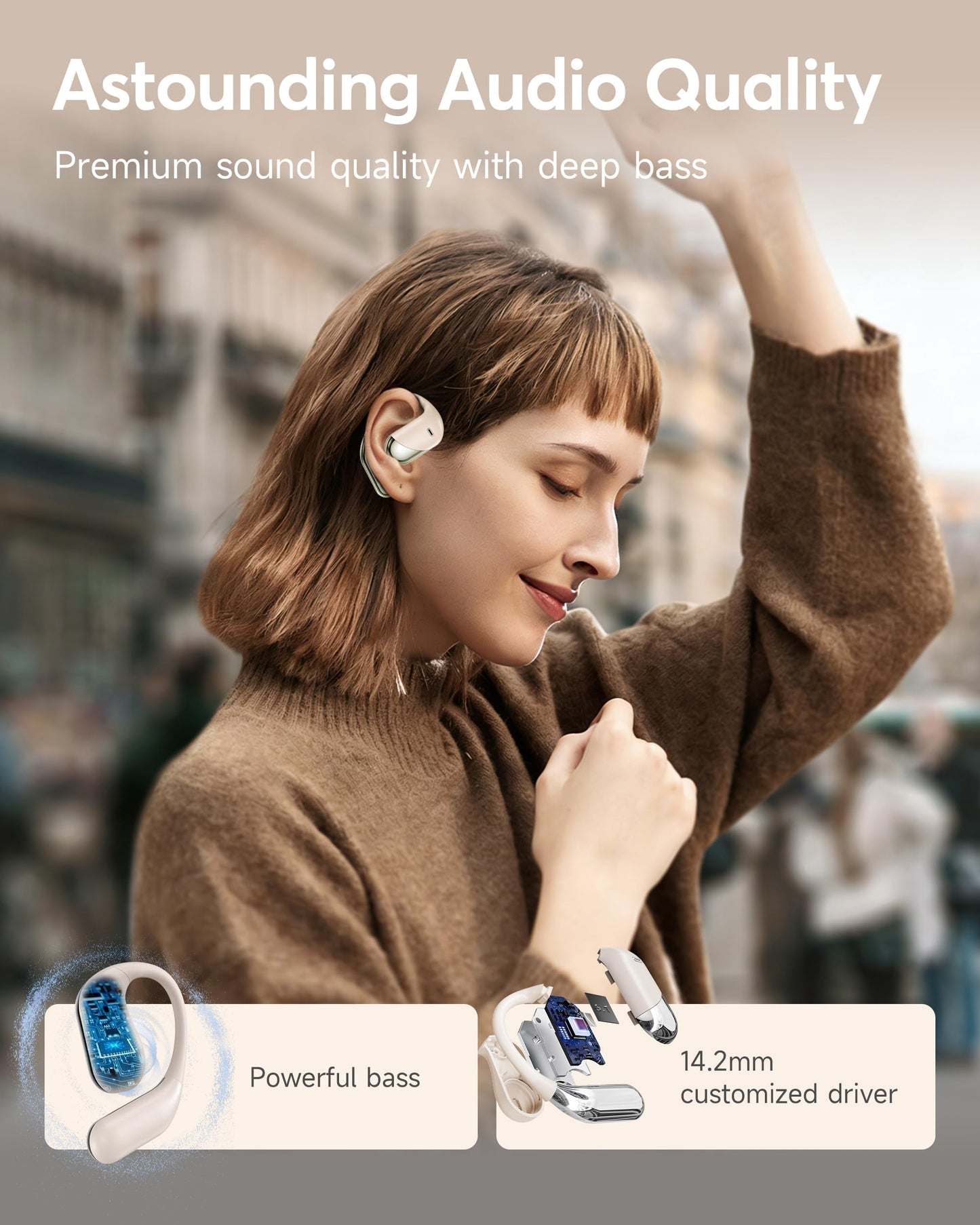 Ultra Open Ear Headphones, Over Ear Bluetooth Bone Conduction Earbuds