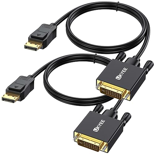 UKYEE Displayport to DVI Cable 6 Feet/1.83M 2-Pack, Display Port(DP) to DVI-d Male to Male Adapter Cable Compatible with PC, Laptop, HDTV, Projector