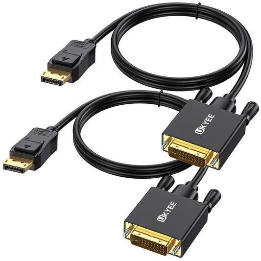 UKYEE Displayport to DVI Cable 6 Feet/1.83M 2-Pack, Display Port(DP) to DVI-d Male to Male Adapter Cable Compatible with PC, Laptop, HDTV, Projector