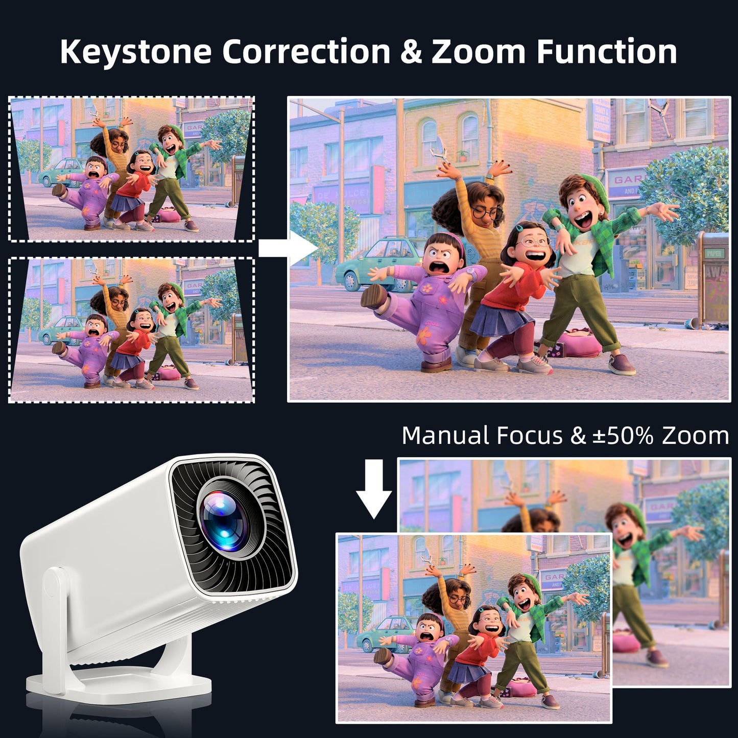 Mini Projector, Portable Projector 4K Support, Full HD 1080P Outdoor Projector, 270° Rotation Movie Projector, Compatible with Smartphone, TV Stick