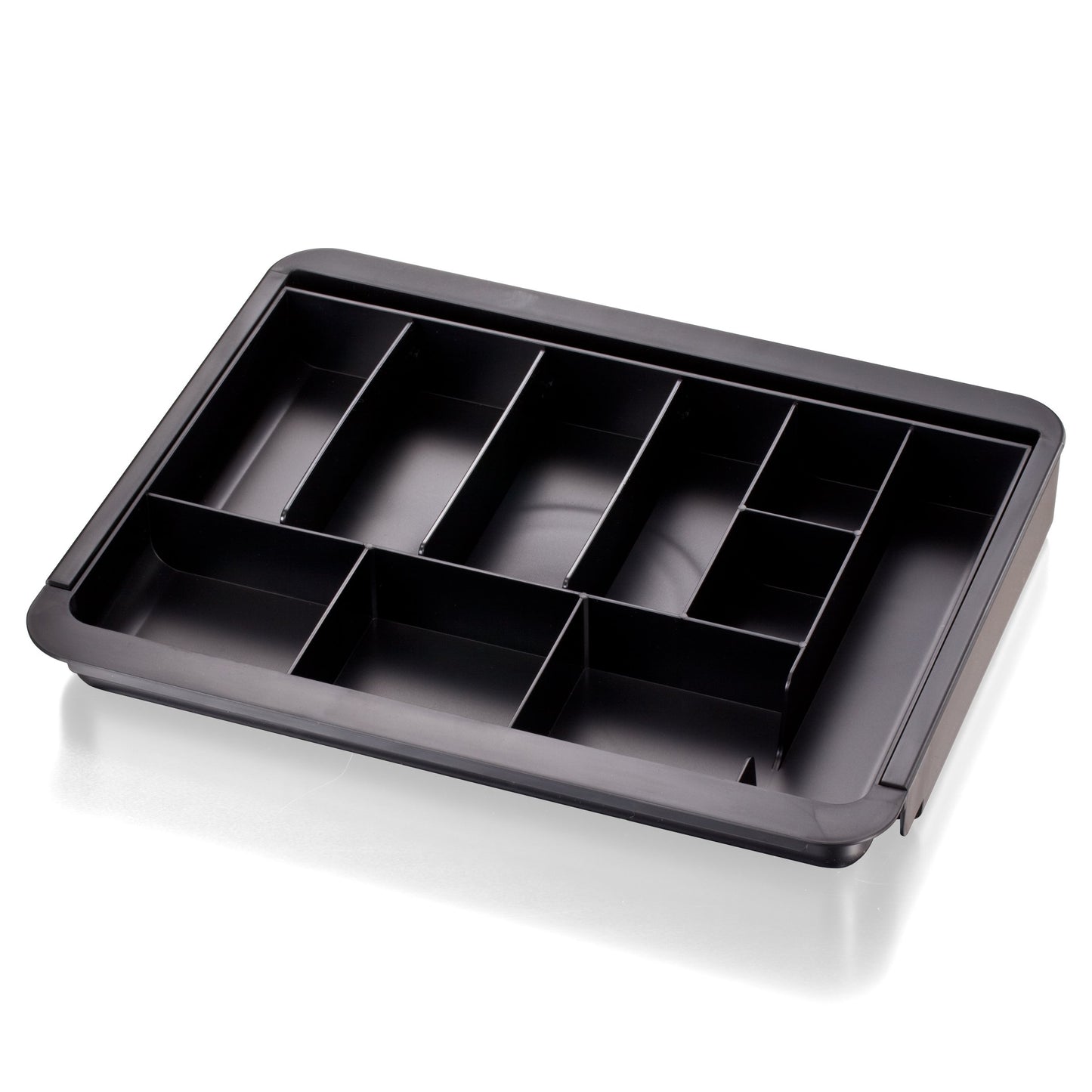 Officemate Expandable Drawer Organizer Tray, Adjustable 10.3"-16" Width, Customizable Compartments with Dividers, Recycled Plastic, Black