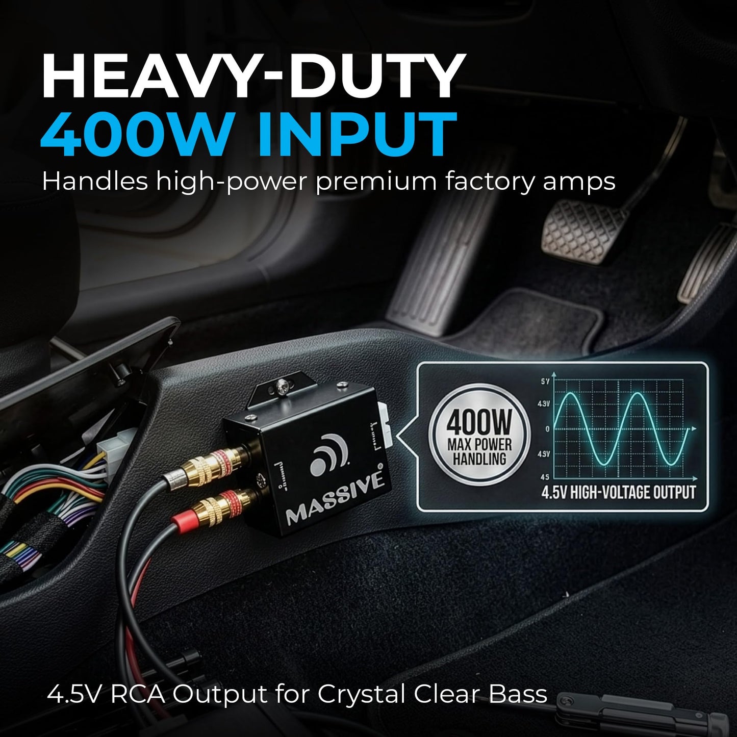 Massive Audio Hi-Low | Car Audio High Level Speaker Signal to Low Level RCA Converter, High to Low Level Signal