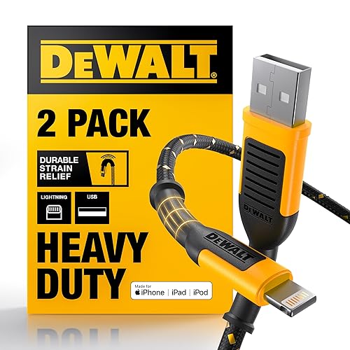 DEWALT Heavy Duty 2-Pack Durable iPhone Charger Cord, [Apple MFi Certified] 4ft Long Charging Cable, Compatible Apple Lightning to USB Cable, Fast…