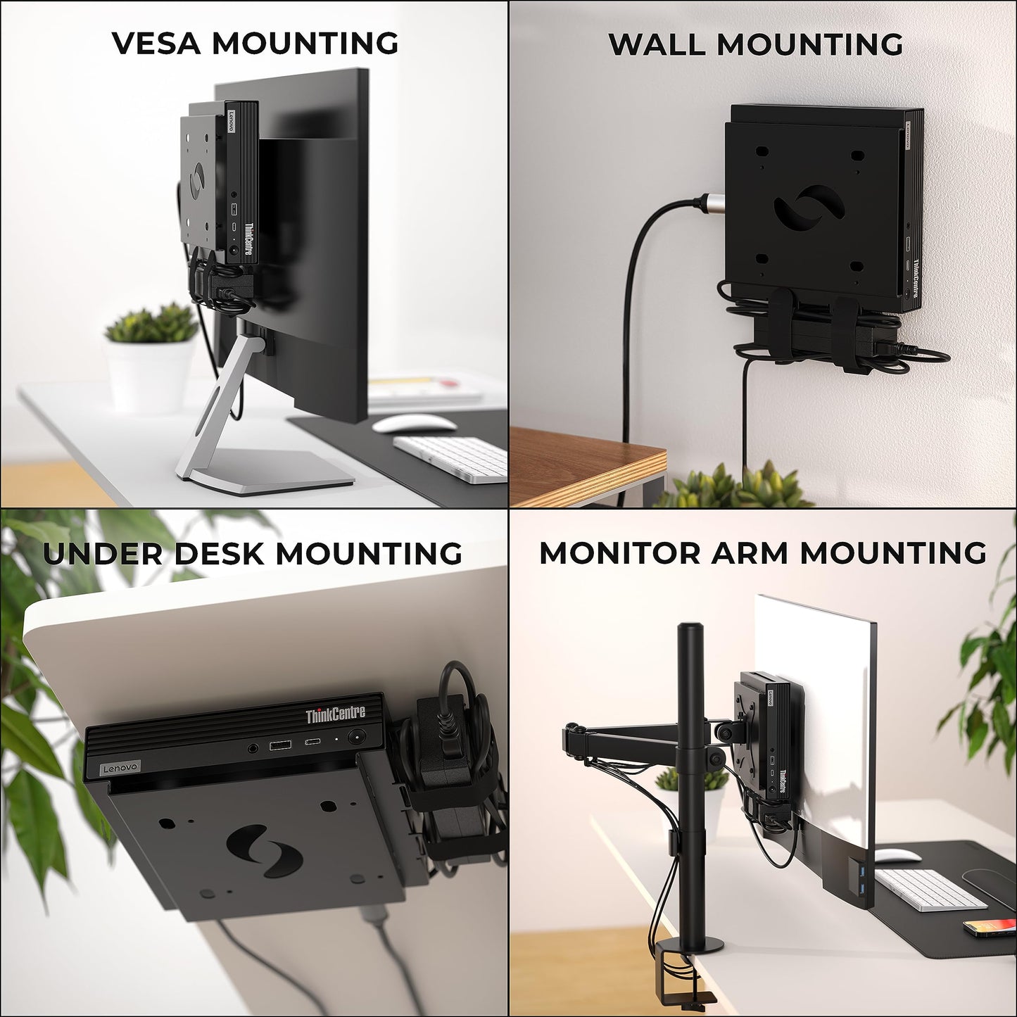 HumanCentric VESA Mount Compatible with Lenovo Thinkcentre Tiny M90q Gen 2, M80q Gen3, M90q Gen3, M70q Gen 2, Thinkstation P3 Tiny, M60e, M75q Gen2