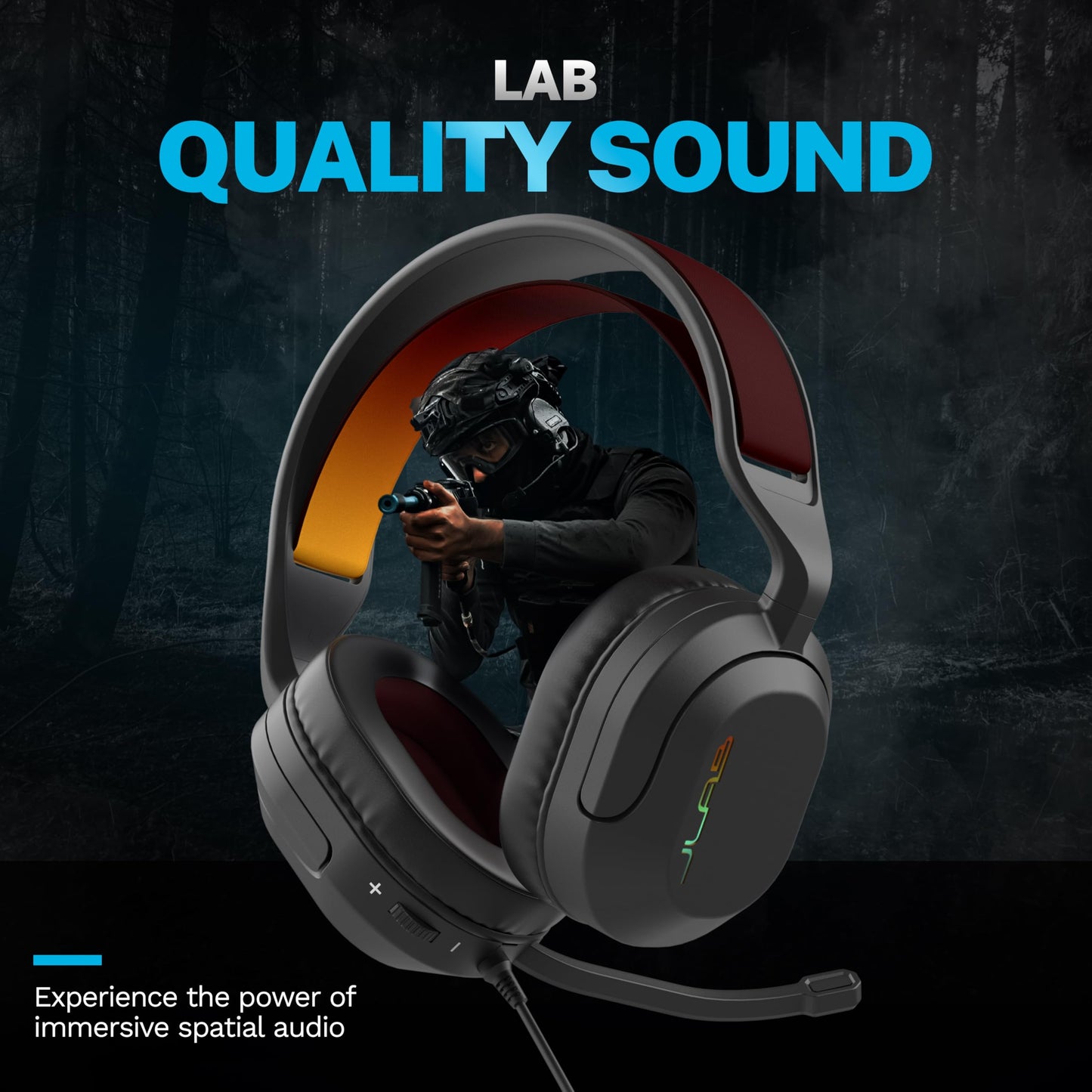 JLab Nightfall Gaming Headset with flip-to-Mute Boom mic, 50mm Drivers, 3.5mm Wired for PC, PS5, PS4, Xbox, Switch