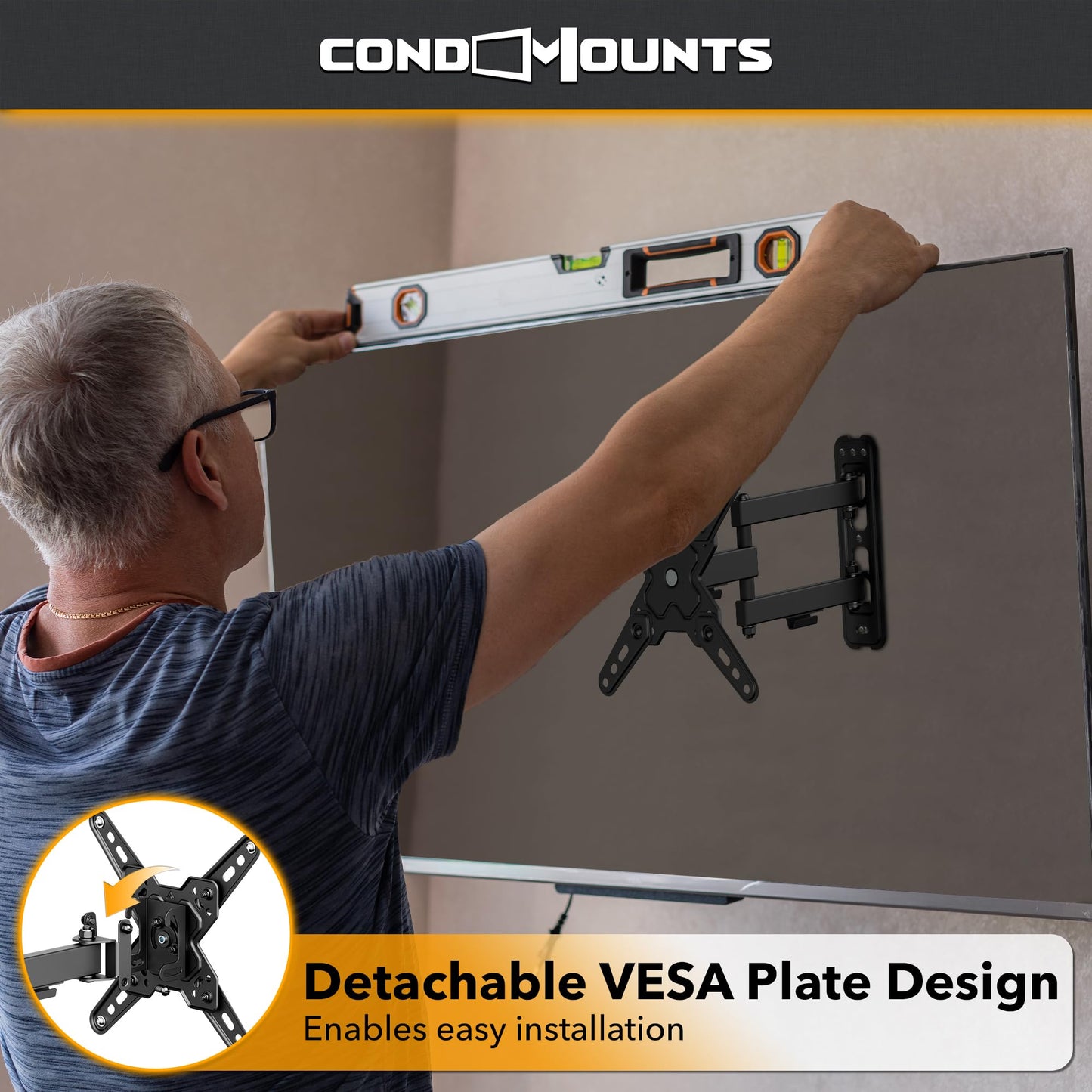 CondoMounts TVA8022 Full Motion TV Wall Mount for 12”-40” TVs Upto 44lbs, VESA 200x200, Corner Mount 32 inch and 40 inch