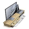 WELL WENG Bamboo Monitor Stand with Large Storage Drawer, 42 Inch Ergonomic Computer Riser for Desk, Screen Shelf with 5 Compartments for Keyboard