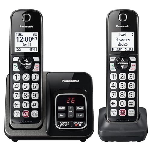 Panasonic Cordless Phone with Answering Machine, Advanced Call Block, Bilingual Caller ID and High-Contrast Display, Expandable System with 2 Handset