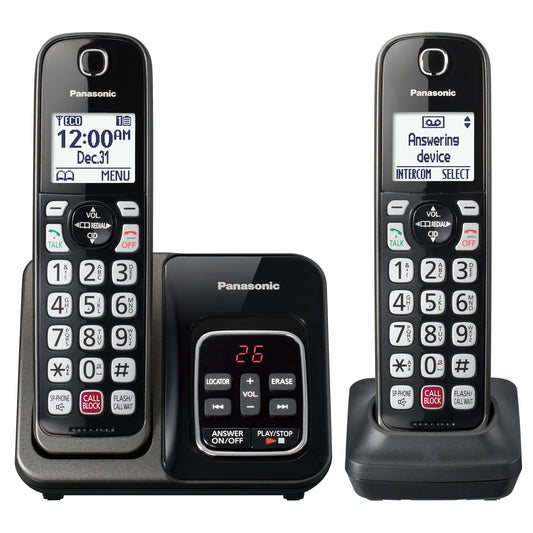 Panasonic Cordless Phone with Answering Machine, Advanced Call Block, Bilingual Caller ID and High-Contrast Display, Expandable System with 2 Handset