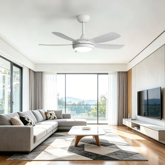 HRVEOCEI 42 Inch Modern Ceiling Fans With Lights for Bedroom, Flush Mount/Low Profile Fan Ceiling with Remote Control, 5 Blades Reversible for Living