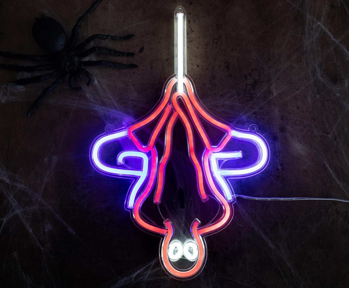 Marvel Spider-Man Hanging LED Neon Wall Light | Ready To Hang Wall Decor Artwork | Superhero Figural Mood Light Sign For Bedroom, Living Room | Home