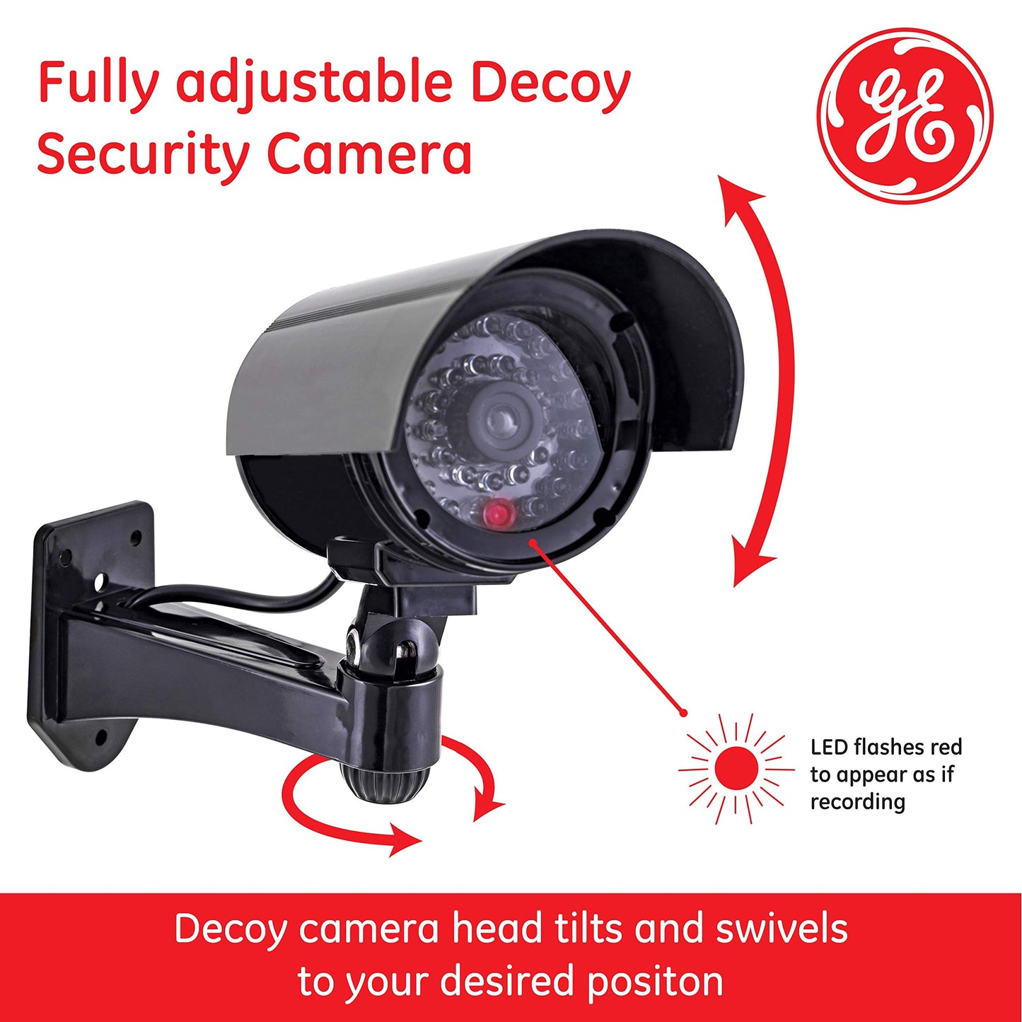 GE Power Gear GE Decoy Security Bullet Camera with Flashing Red Light, Blinking LED, Fake Surveillance, Realistic Looking Recording Lens